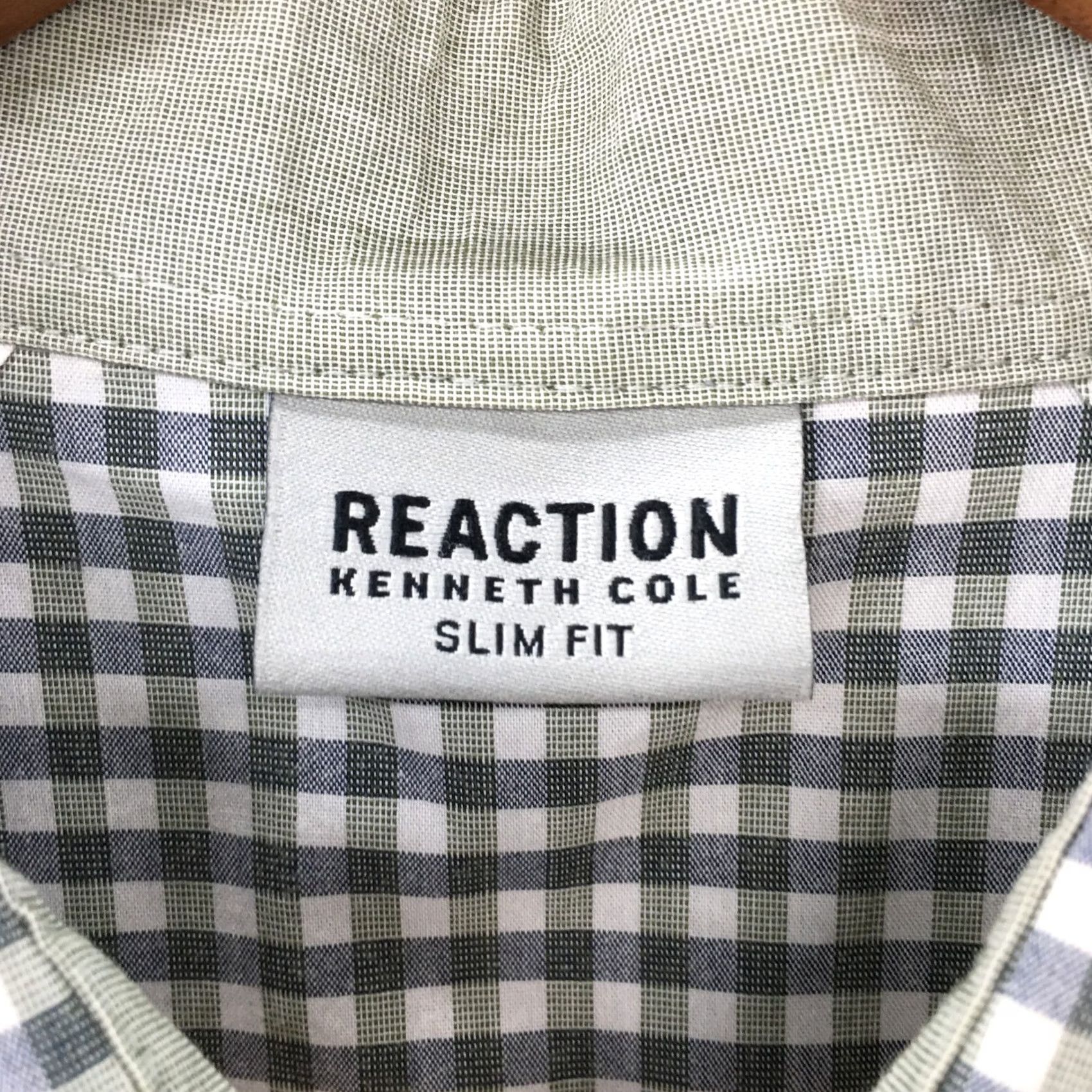 Kenneth Cole Kenneth Cole Button Up Long Sleeve Shirt Mens 17 Slim Fit Green Gingham Shirt Size US XL / EU 56 / 4 - 6 Thumbnail