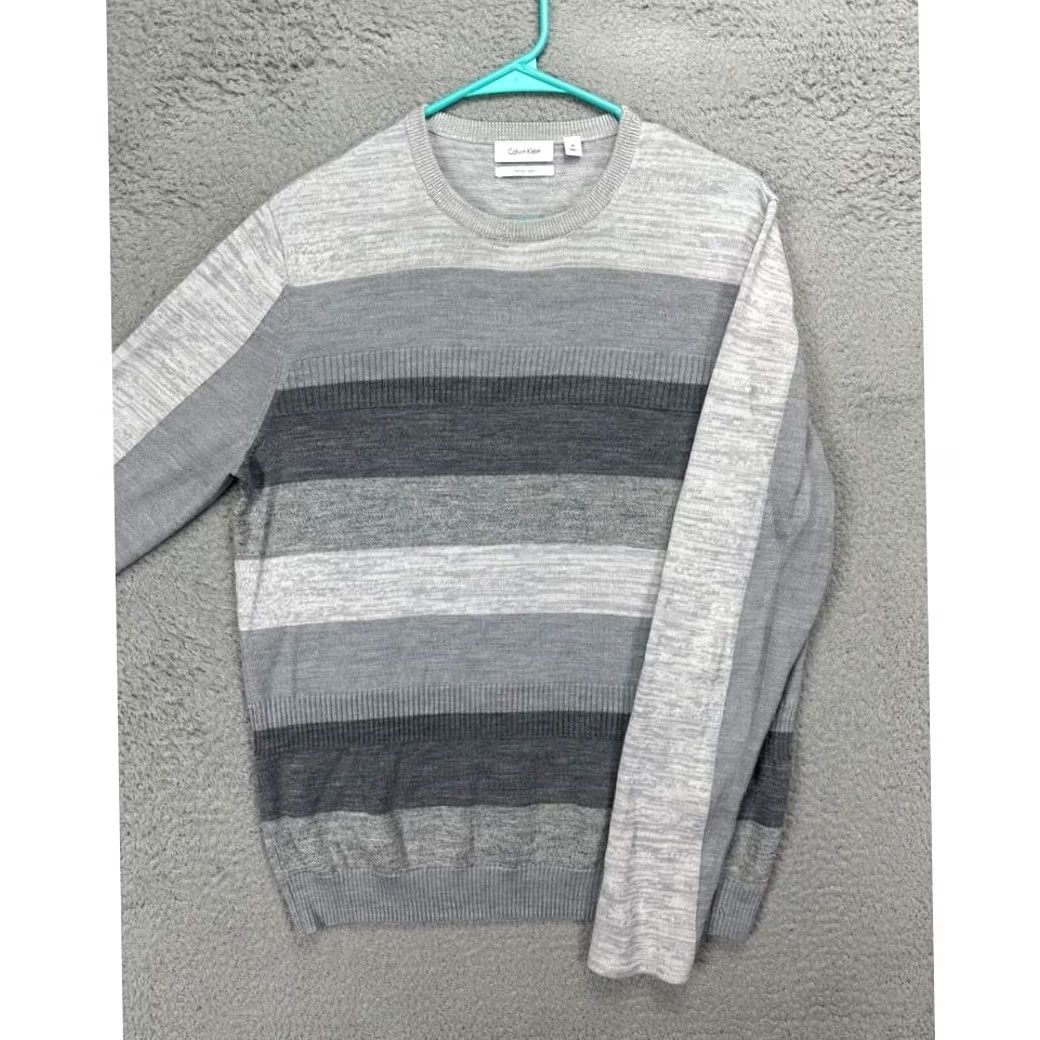 Calvin Klein Calvin Klein Sweater Adult Medium Grey Awning Stripe Italian Yarn Wool Blend Men Size US M / EU 48-50 / 2 - 2 Thumbnail