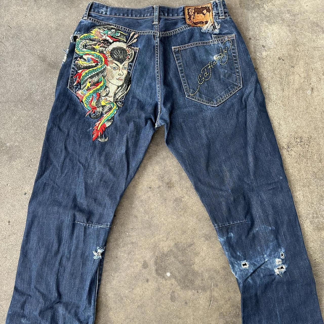 Image of Ed Hardy Vintage Rhinestone Denim in Blue, Men's (Size 36)