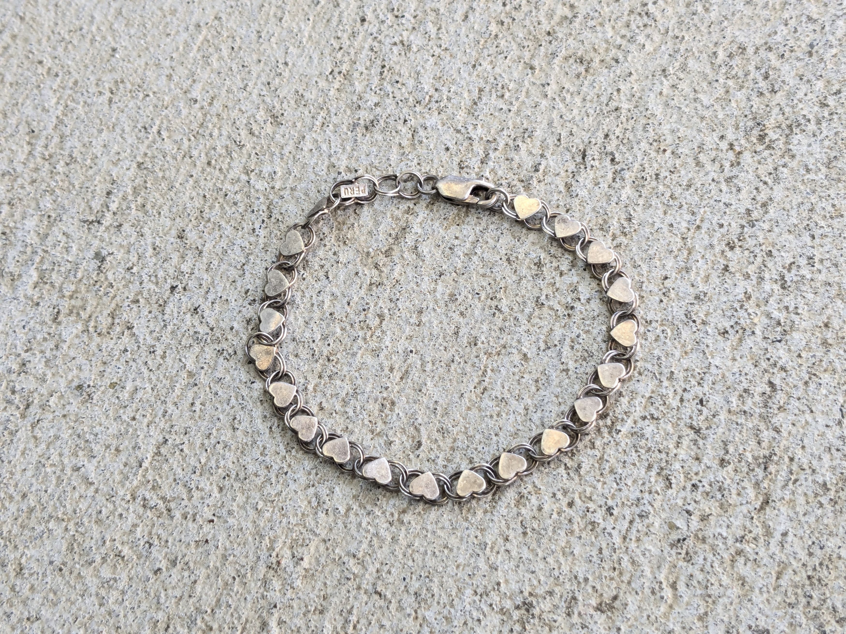 Sterling Silver Vintage Sterling Silver Bracelet Heart Round 7.25" Size ONE SIZE - 4 Thumbnail