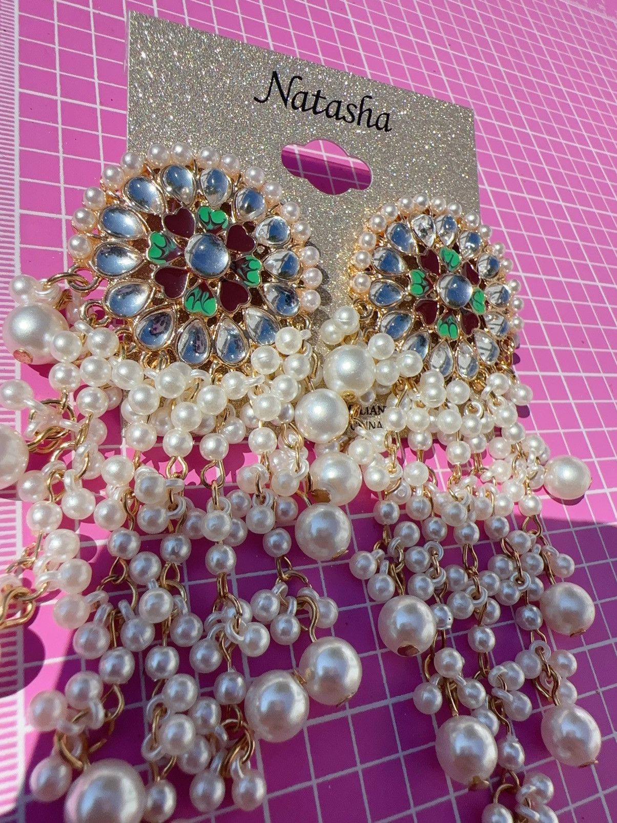 Designer Natasha gold tone green heart tear drop crystal pave circle Size ONE SIZE - 6 Thumbnail