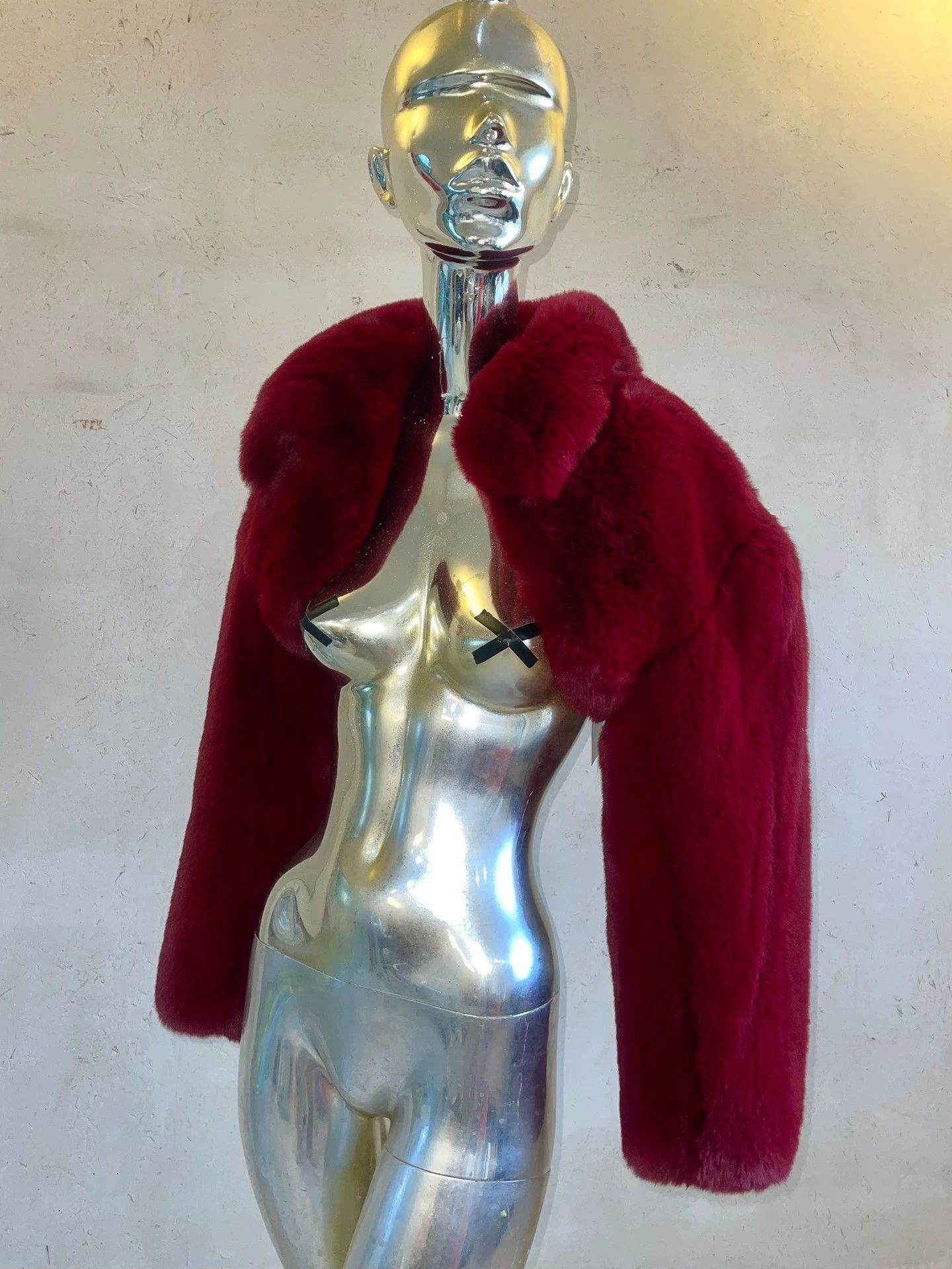 Other LUCENCY Paneled Long Pile Cherry Red Short Vest Size M / US 6-8 / IT 42-44 - 2 Thumbnail