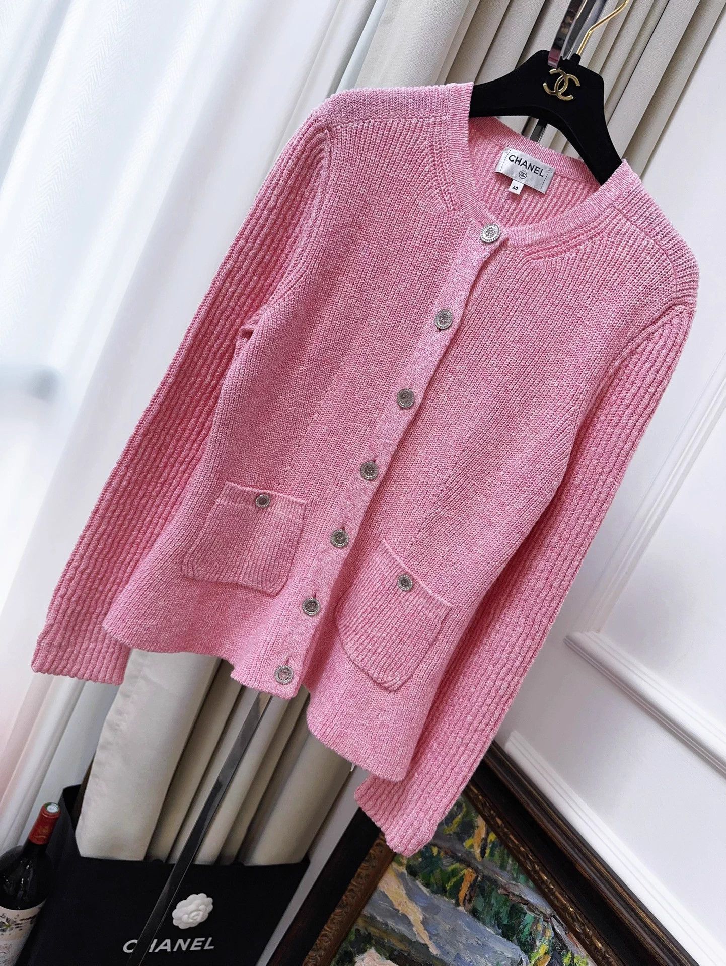 Chanel Chanel 23P Crystal Pink Crystal Button Knit Cardi 40 Size M / US 6-8 / IT 42-44 - 1 Thumbnail