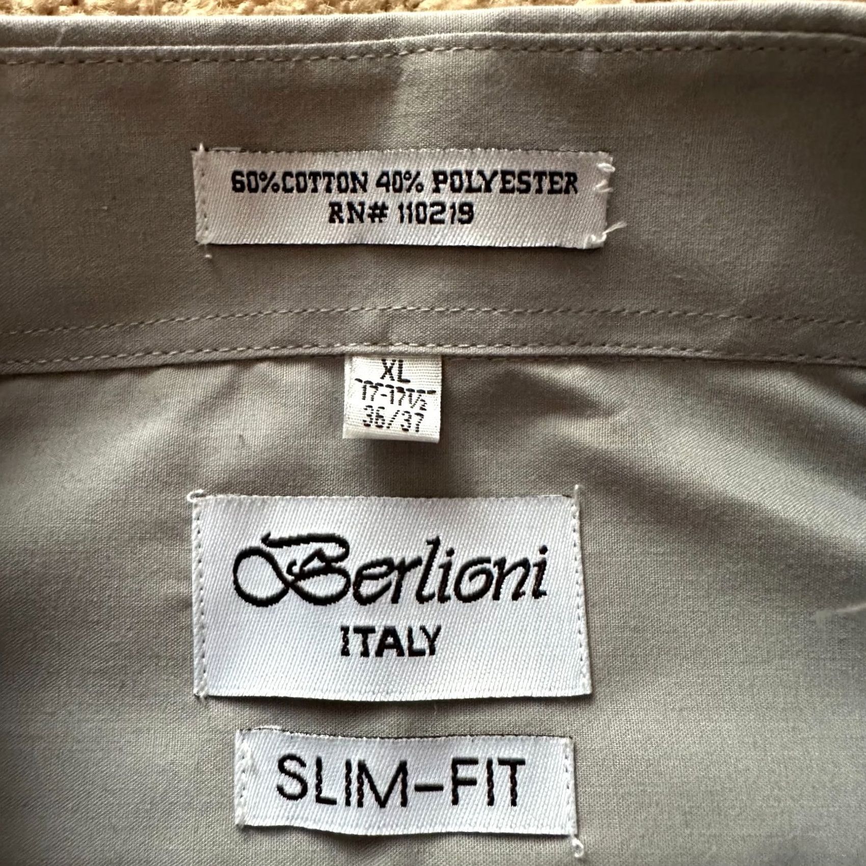 Vintage Berlioni Italy Shirt Mens XL Slim Fit Button Up Spread Collar Grey Size US XL / EU 56 / 4 - 3 Thumbnail
