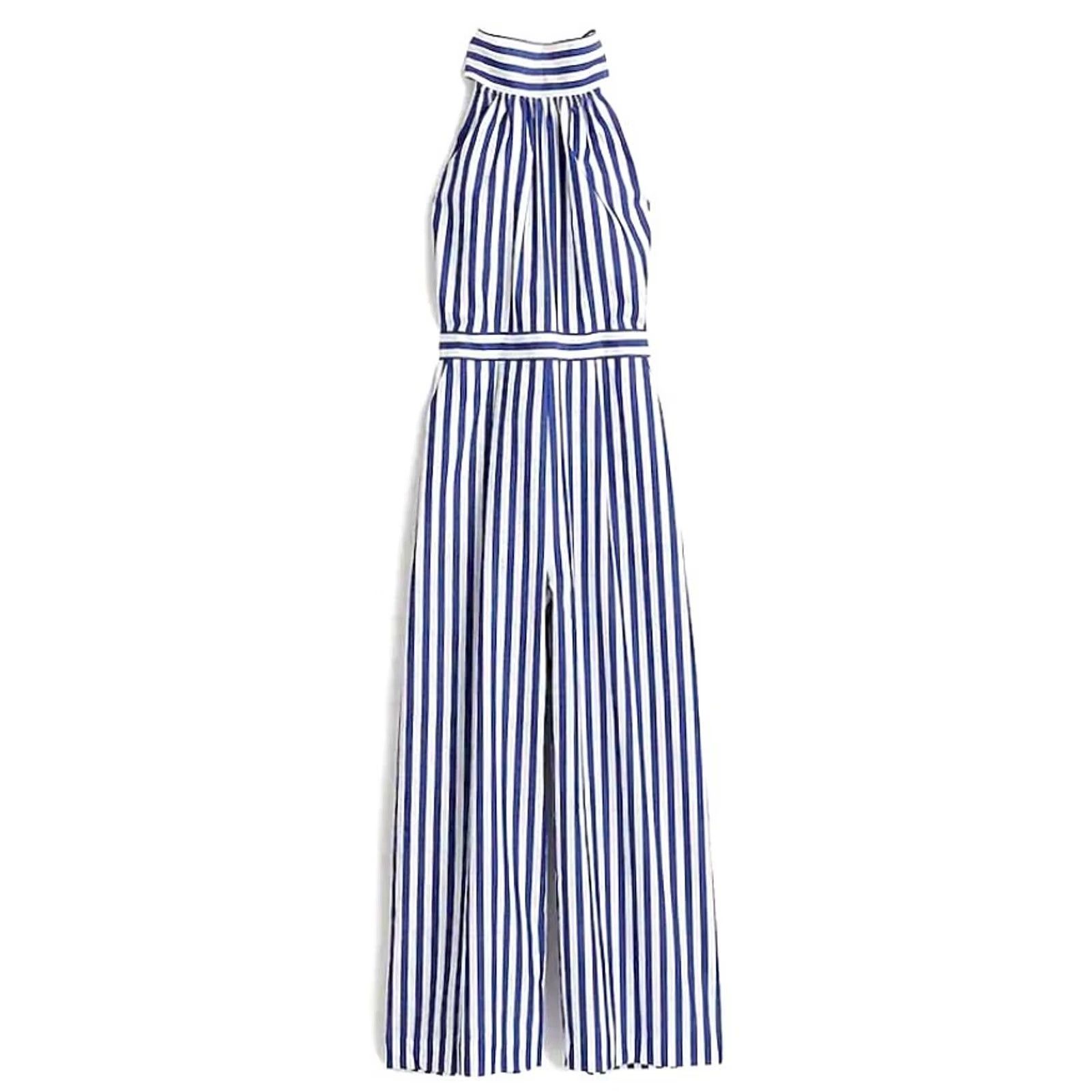 J.Crew J. Crew Blue White Striped Halter Jumpsuit H7371 Women's Size 00 NWT Size 24" / US 00 / IT 34 - 2 Thumbnail