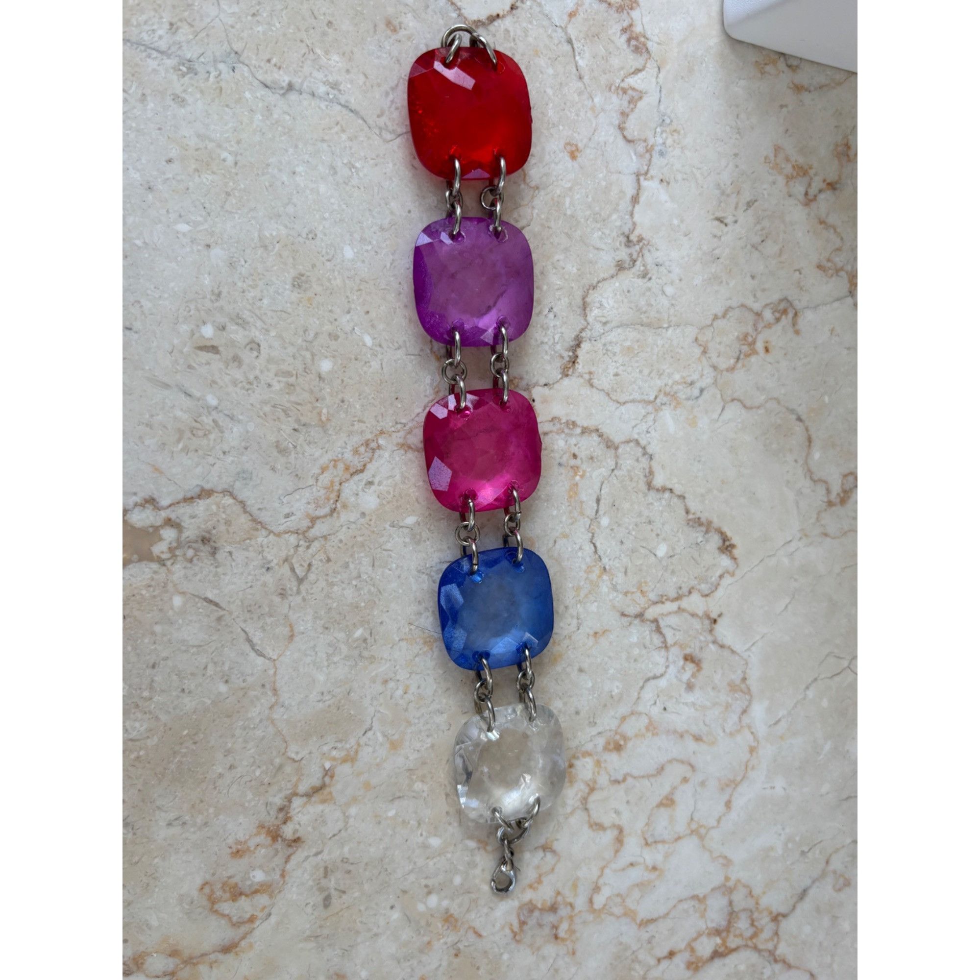Other Faceted Multicolor Acrylic Square Stone Bracelet With Silver Size ONE SIZE - 6 Thumbnail