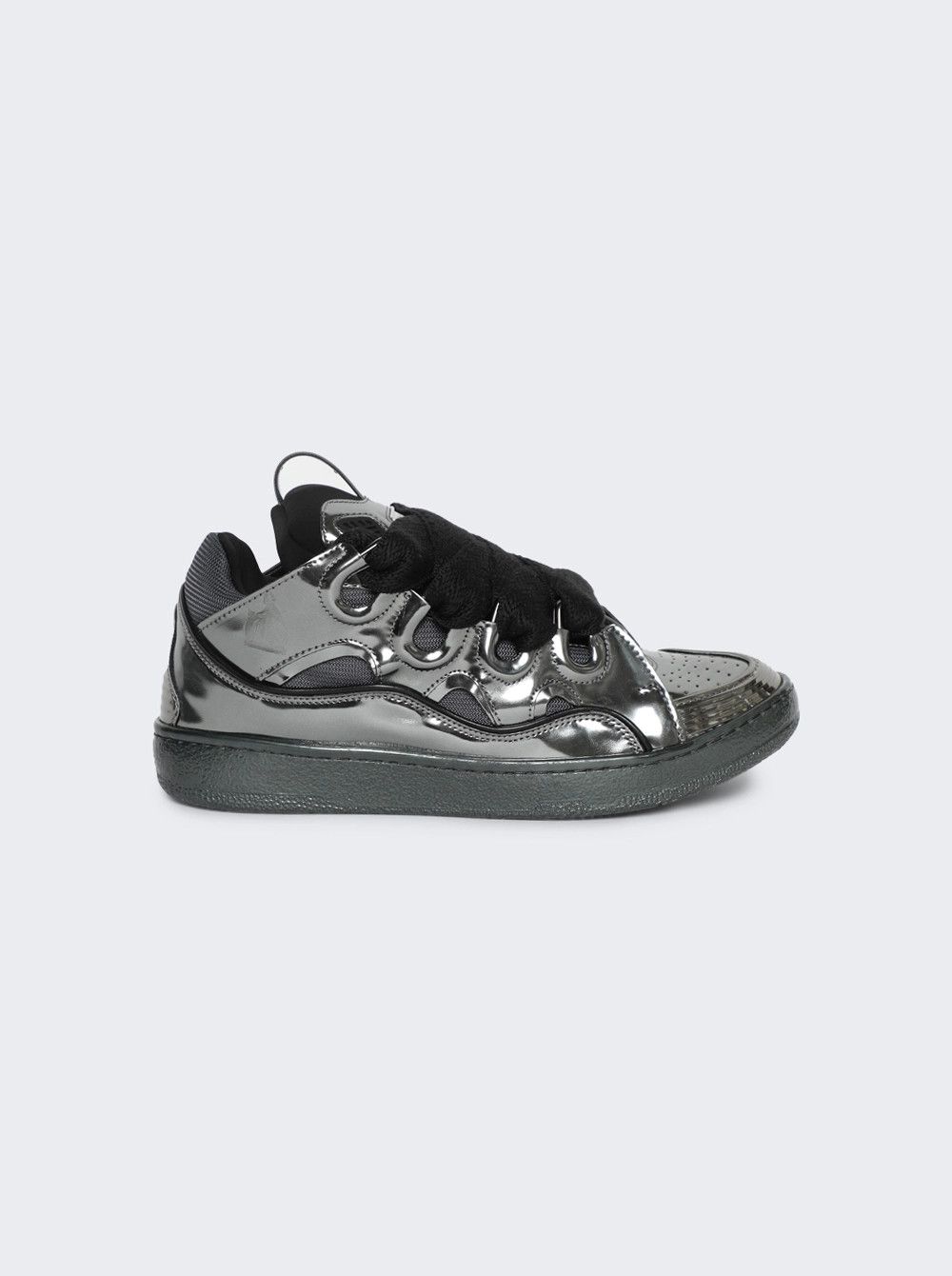 Lanvin o1w1db11124 Metallic Leather Curb Sneakers in Black Size US 12 / IT 42 - 1 Thumbnail