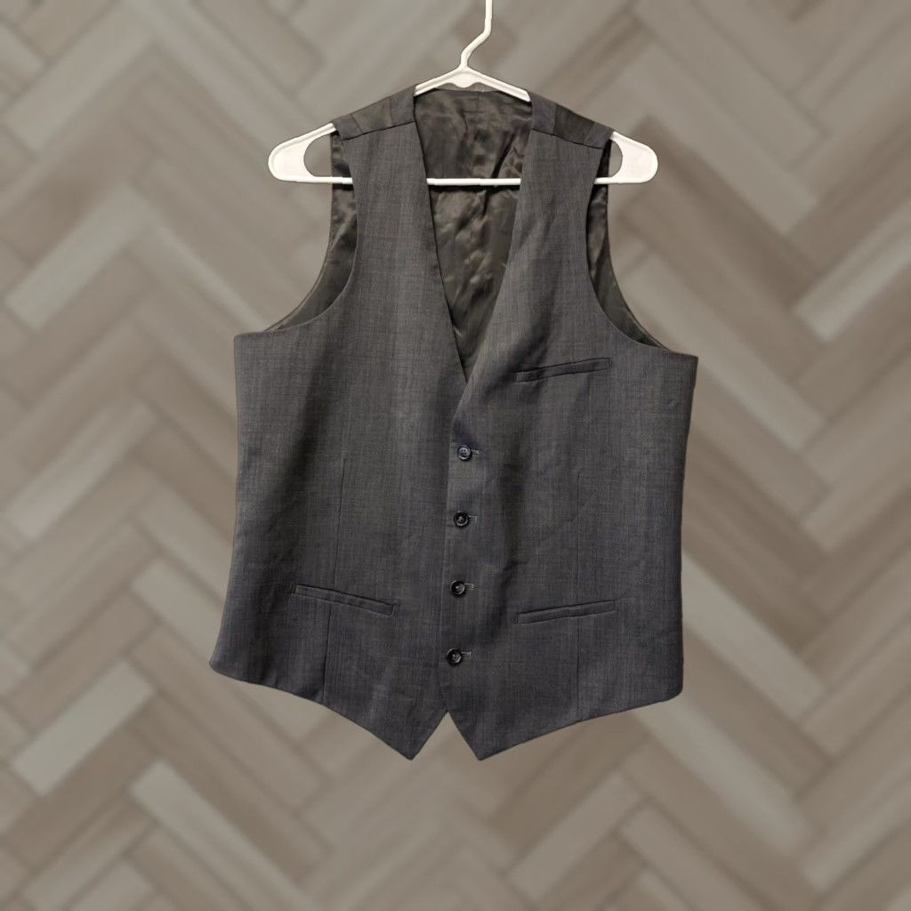 Vintage Mens Wool Vest Western Cowboy Vest Gray 40L Business Formal Party/Cocktail Travel Slim Button Vest Mens Size US XXS / EU 40 - 1 Thumbnail