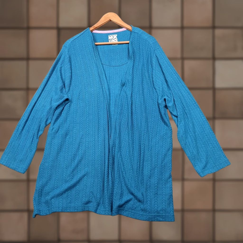 Vintage Muk Luks Cardigan Womens 1X Teal Blue Open Front Textured Knit Plus Soft NWT Size XL / US 12-14 / IT 48-50 - 1 Thumbnail