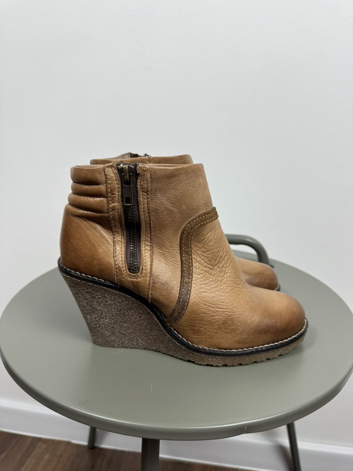 Buffalo London Buffalo Leather Wedge Heel Ankle Boots Brown EU 37 Zip Up Size US 6 / IT 36 - 3 Thumbnail