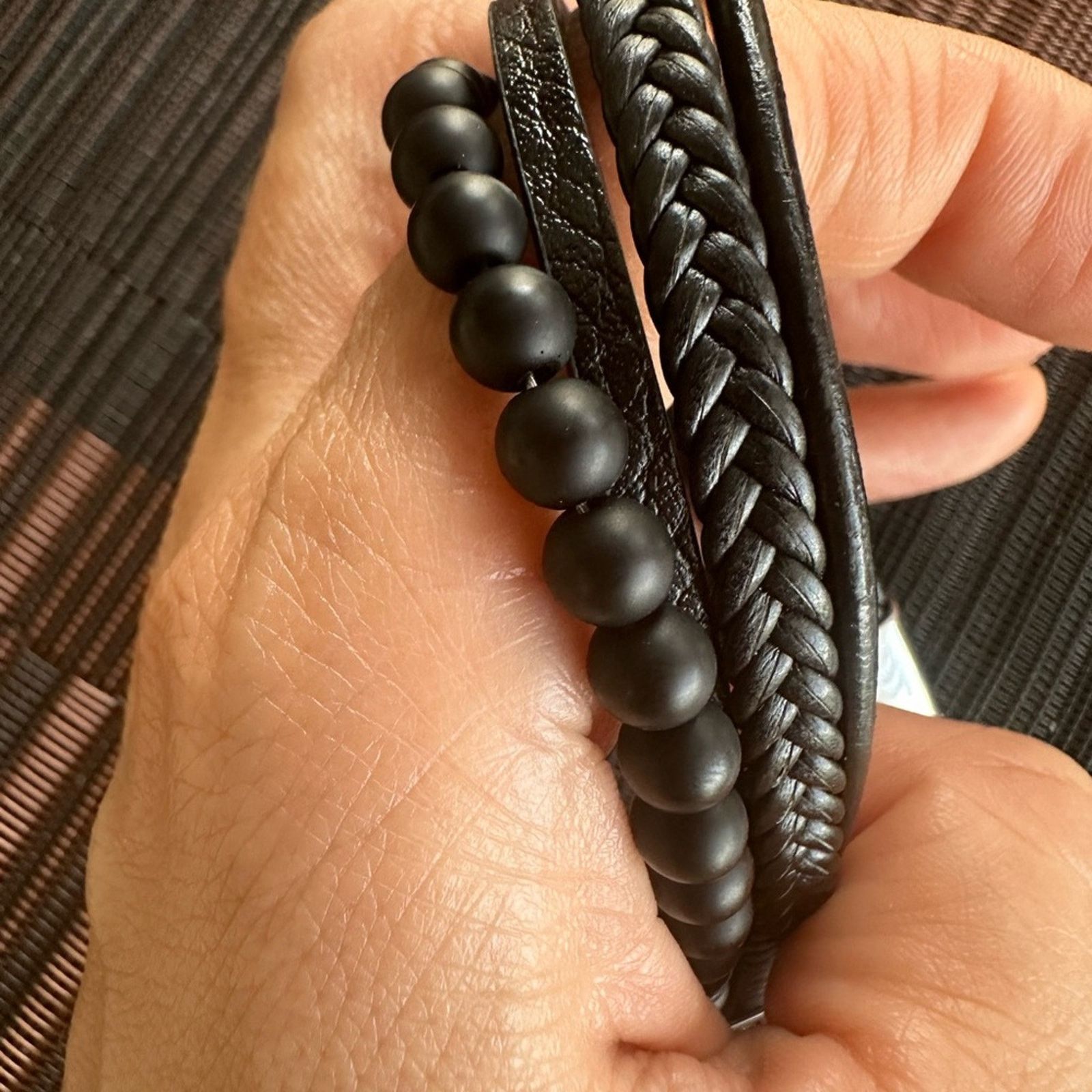 Other Men’s Multi layer Leather Stainless Steel Bracelet 9” Size ONE SIZE - 4 Thumbnail