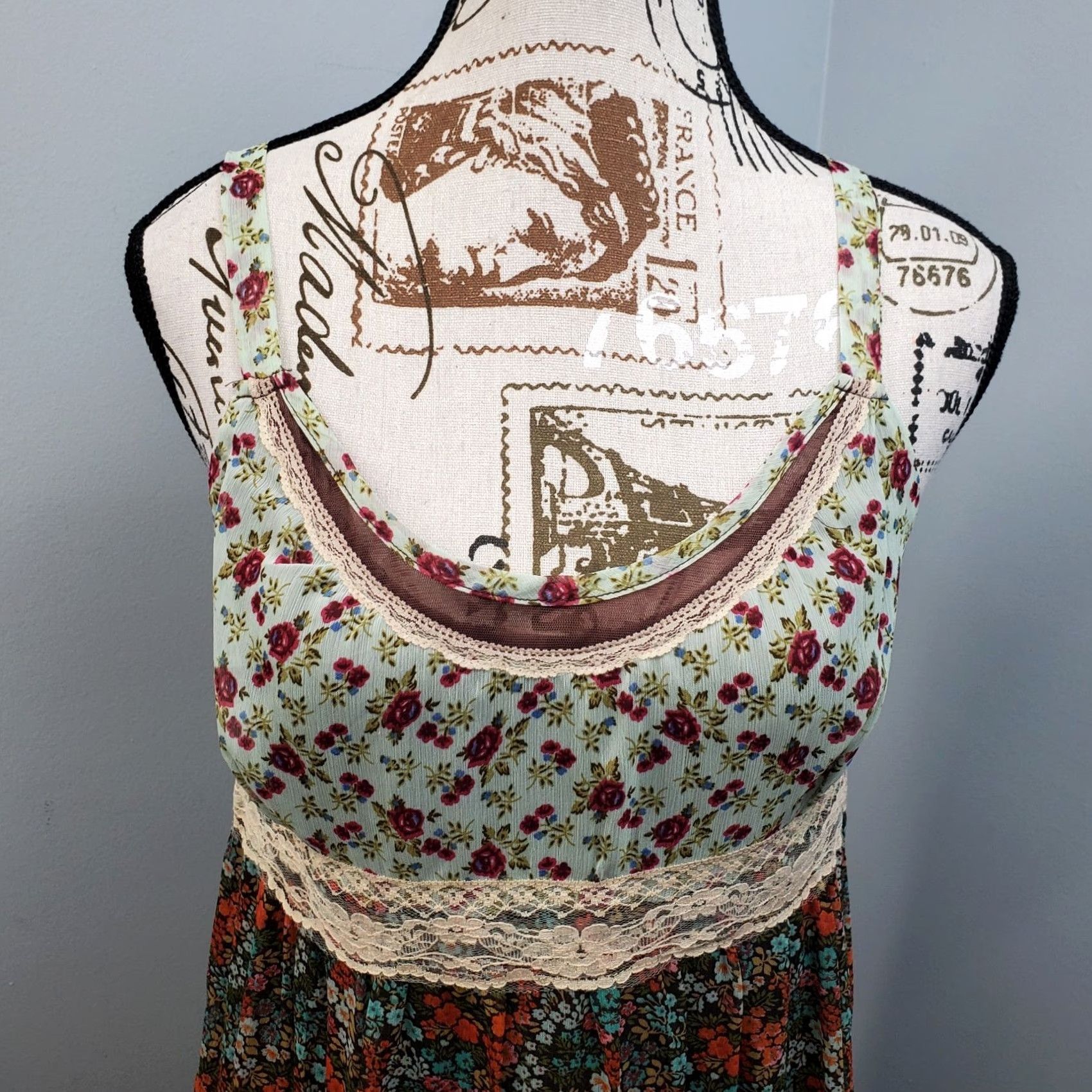 Vintage American Rag Cie Midi Dress Womens Small Multi Floral Lace Trim Boho Cottagecore Dress Size S / US 4 / IT 40 - 5 Thumbnail