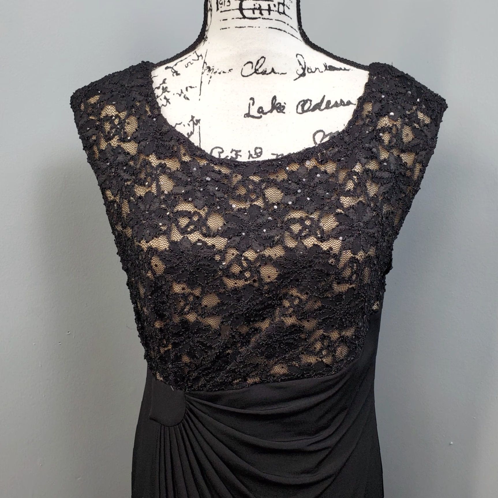 Vintage Connected Apparel Bodycon Dress Womens Size 14 Black Tan Lace Pleated Round Neck Dress Size XL / US 12-14 / IT 48-50 - 3 Thumbnail