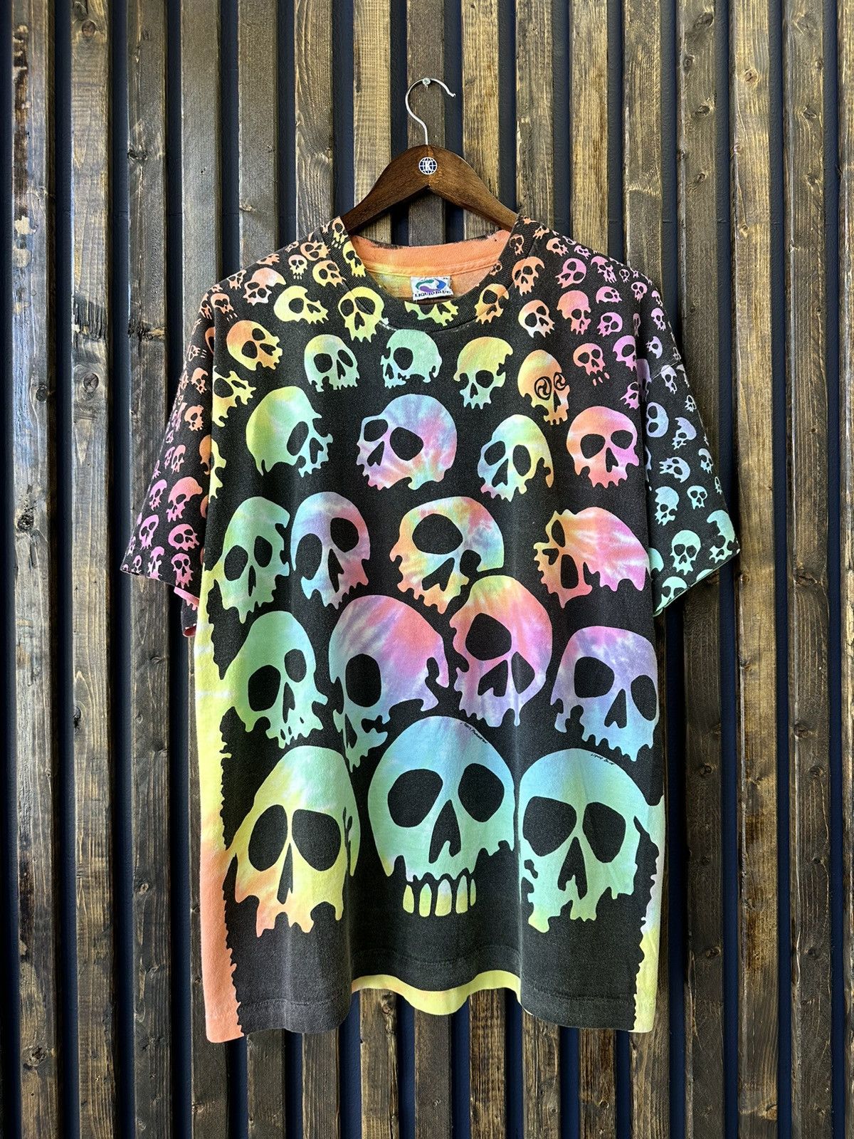 image of Crazy Vintage 90’S Liquid Blue Skull Aop Chris Pinkerton in Tie Dye, Men's (Size XL)