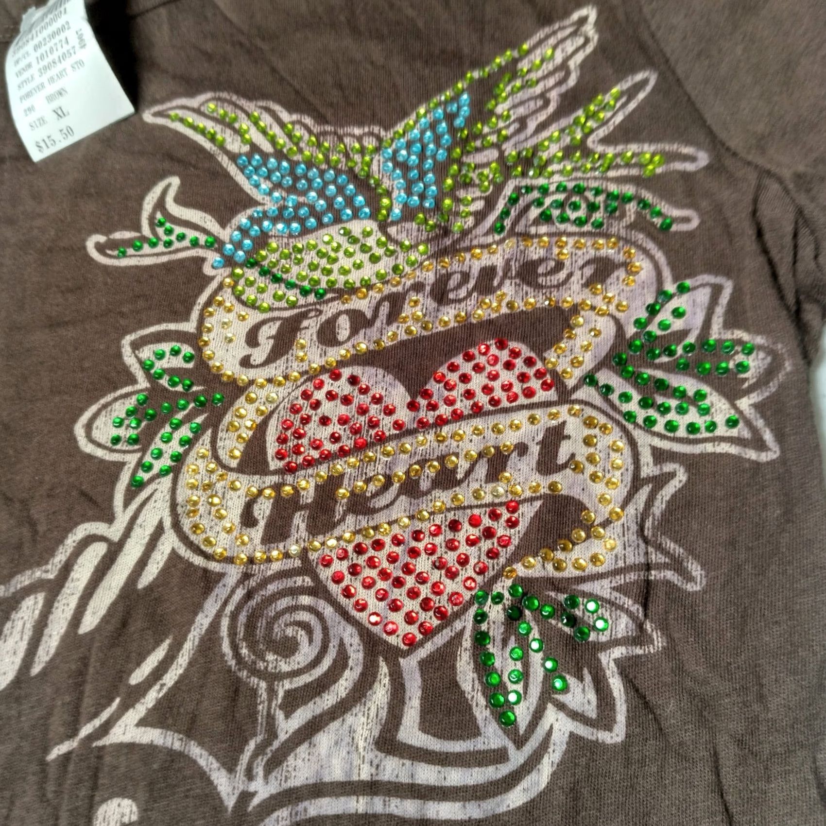 Vintage VINTAGE Wet Seal Shirt Juniors XL Slim Fit True Love Winged Heart Bling NOS Shirt Size XL / US 12-14 / IT 48-50 - 4 Thumbnail