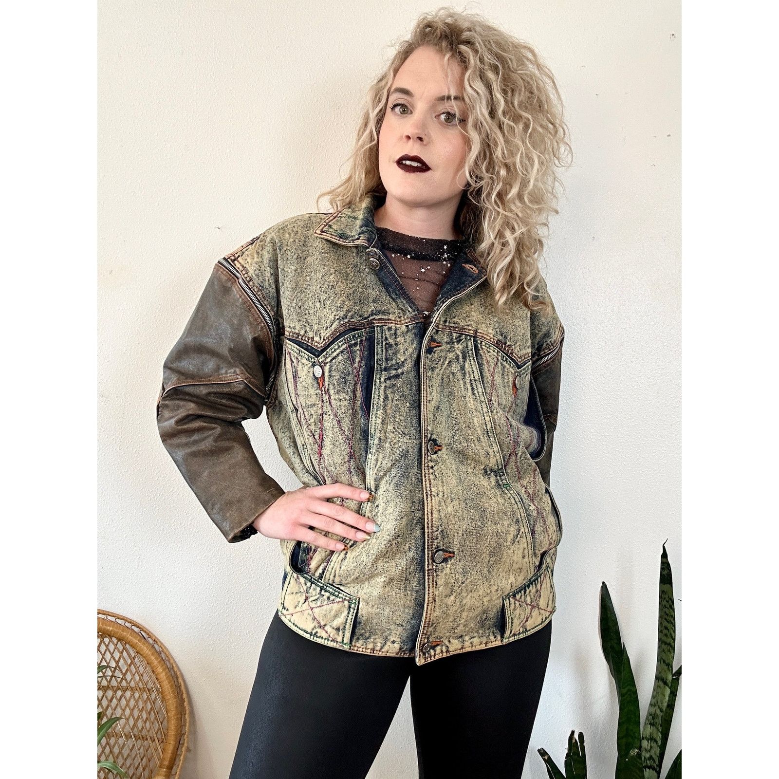 Vintage 80’s Acid Wash & Leather Convertible Moto Jacket Size US M / EU 48-50 / 2 - 3 Thumbnail