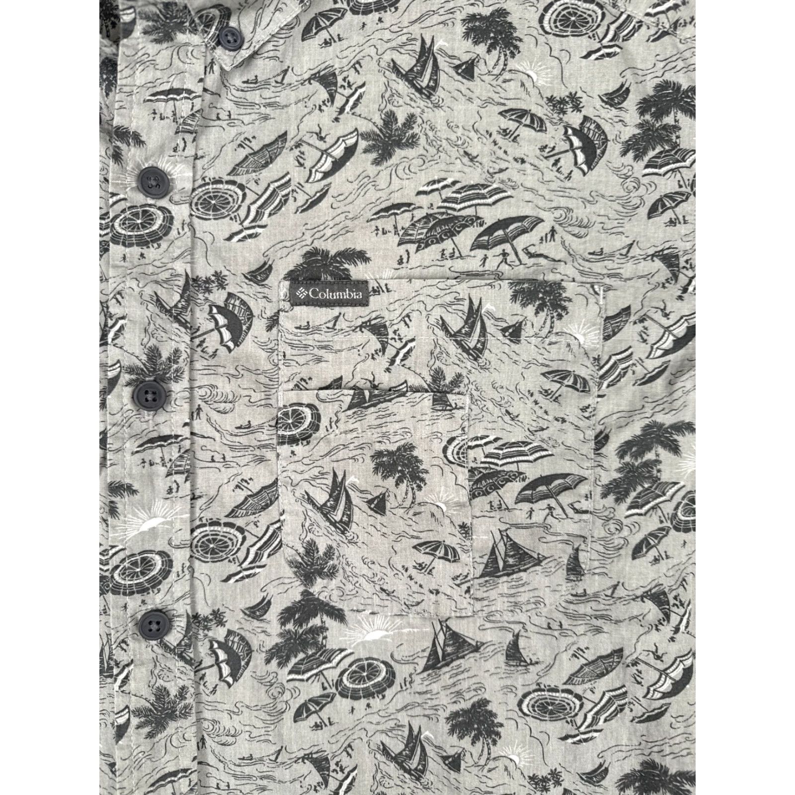 Vintage Columbia Shirt Men Large Gray Floral Sailboat Beach 100% Cotton Hawaiian Button Size US L / EU 52-54 / 3 - 6 Thumbnail