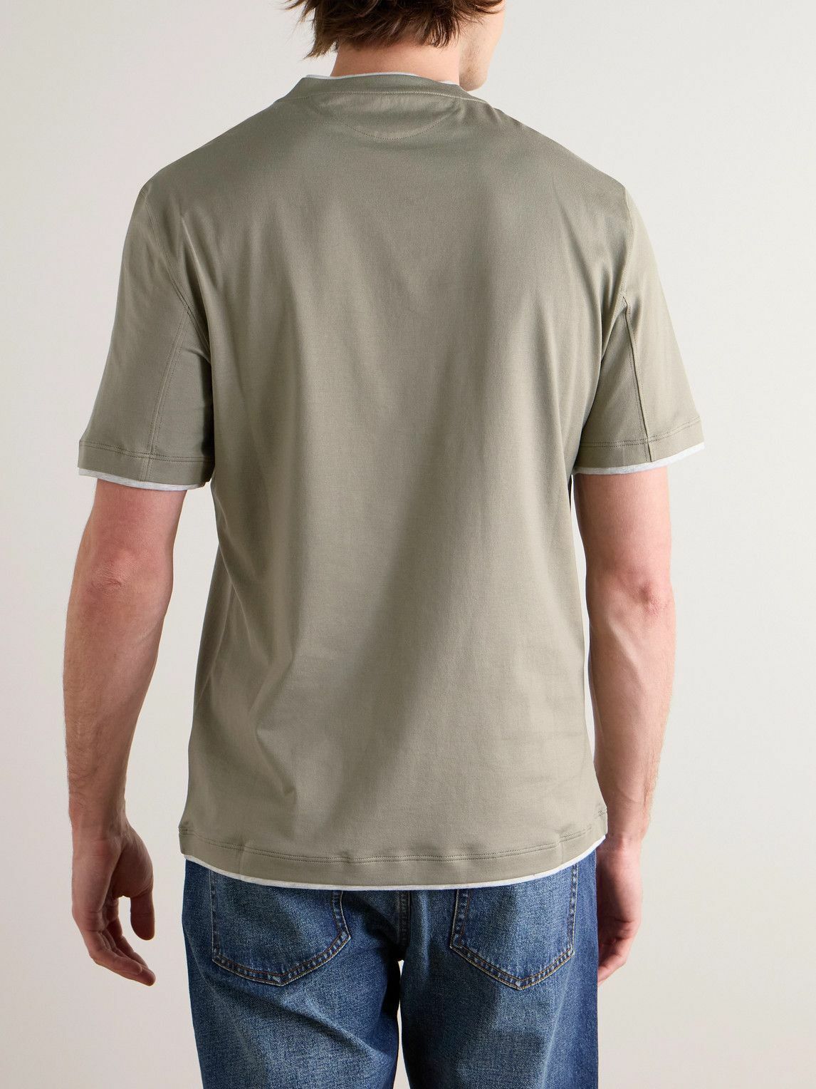 Brunello Cucinelli o1B3y1r0426 Layered Cotton-Jersey T-Shirt in Green Size US S / EU 44-46 / 1 - 3 Thumbnail