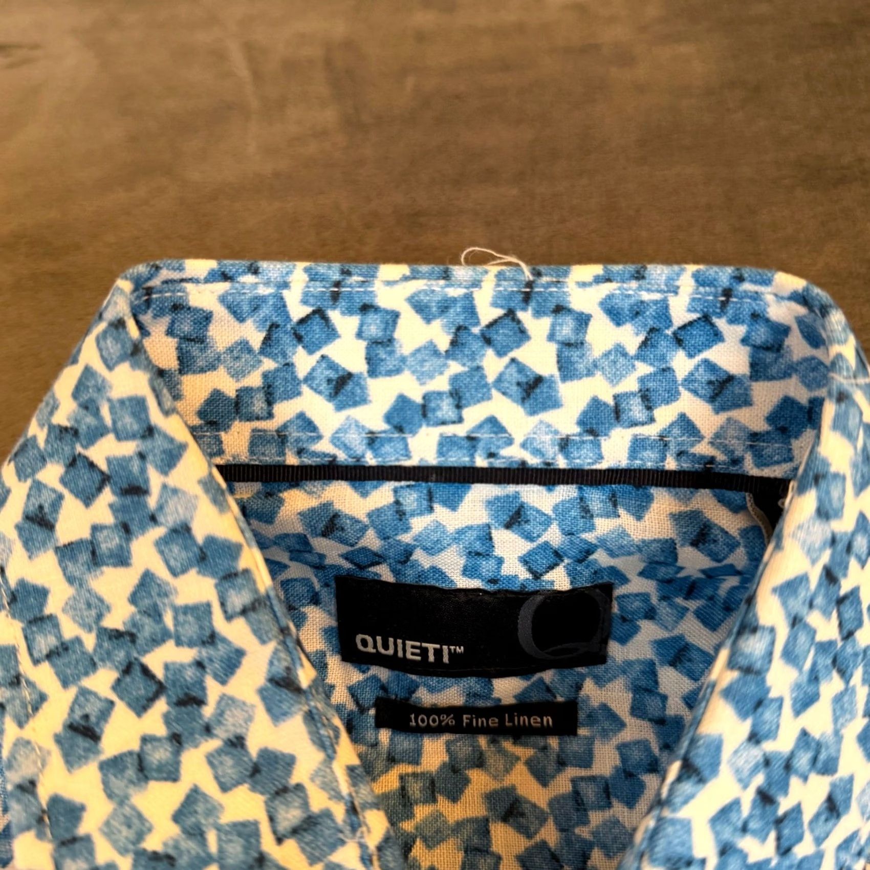 Vintage Quieti Blue Geometric Print 100% Linen Button Down Shirt Mens S NWT Size US S / EU 44-46 / 1 - 4 Thumbnail