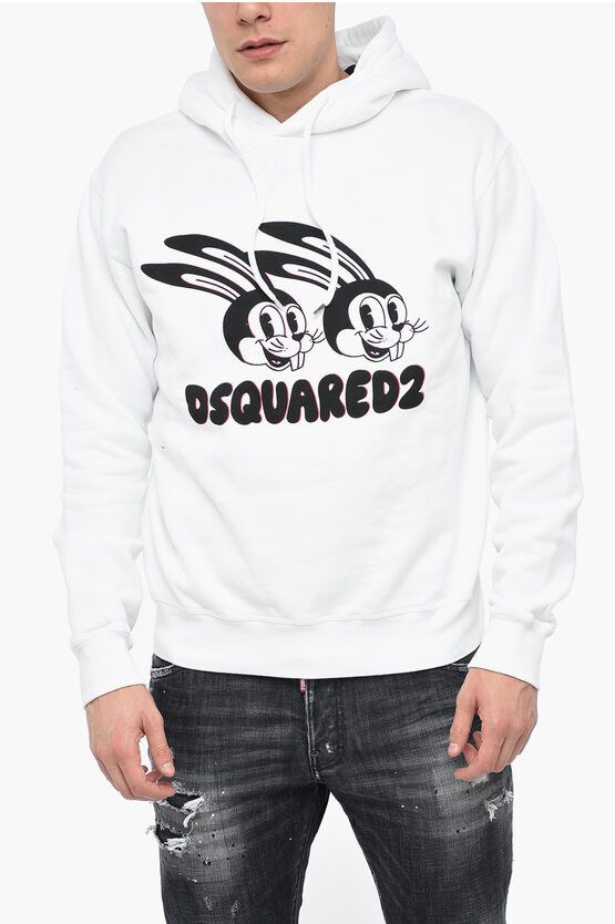 image of Dsquared2 Lunar N.y. Hoodie Sweatshirt With Print in White, Men's (Size 2XL)