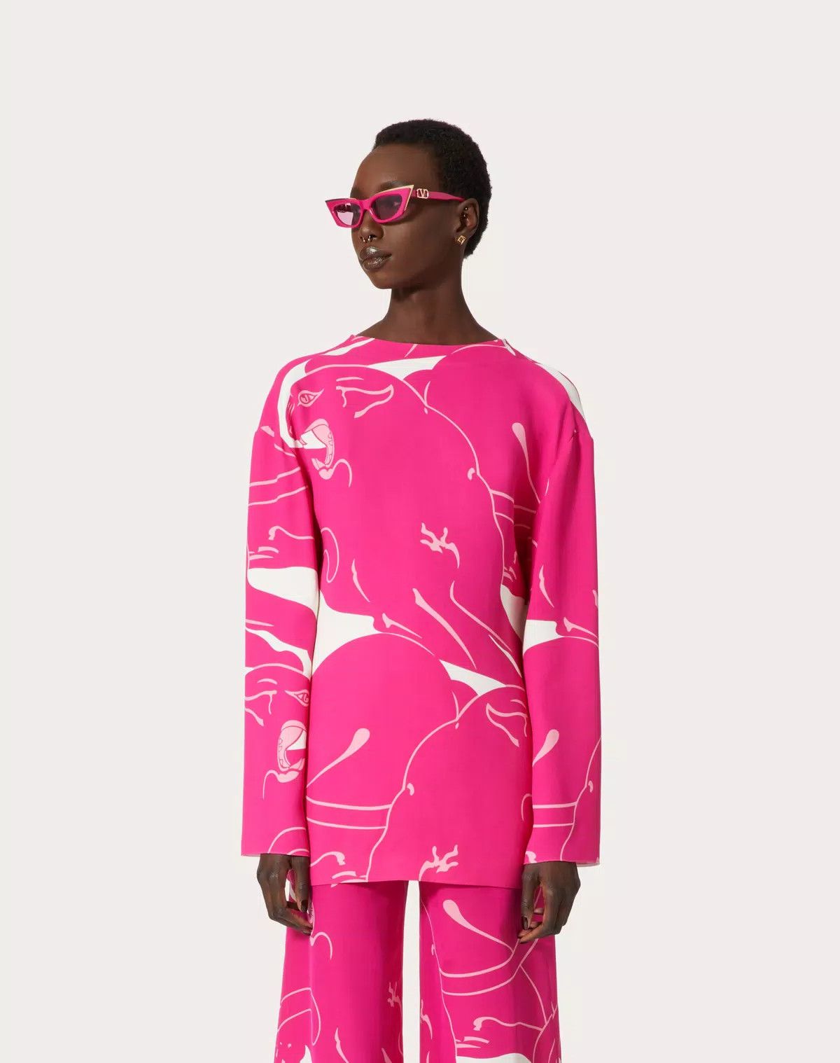 Valentino o1s1wg110625 Cady Panther Top in Pink Size M / US 6-8 / IT 42-44 - 4 Thumbnail
