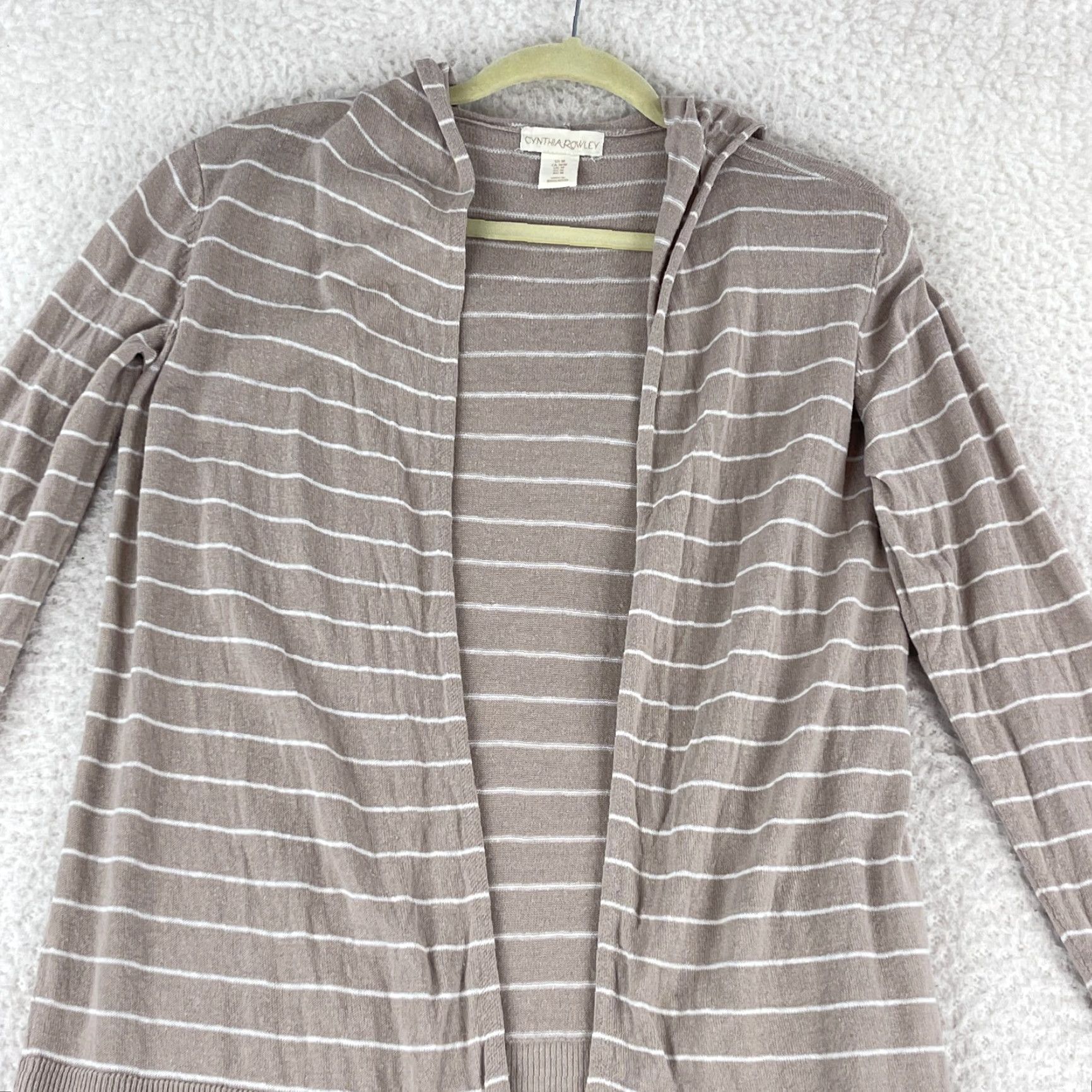 Cynthia Rowley Cynthia Rowley Cardigan Sweater Womens Medium Brown Striped Open Front Long Sleeve Knit Open Front Cardigan Size M / US 6-8 / IT 42-44 - 2 Thumbnail