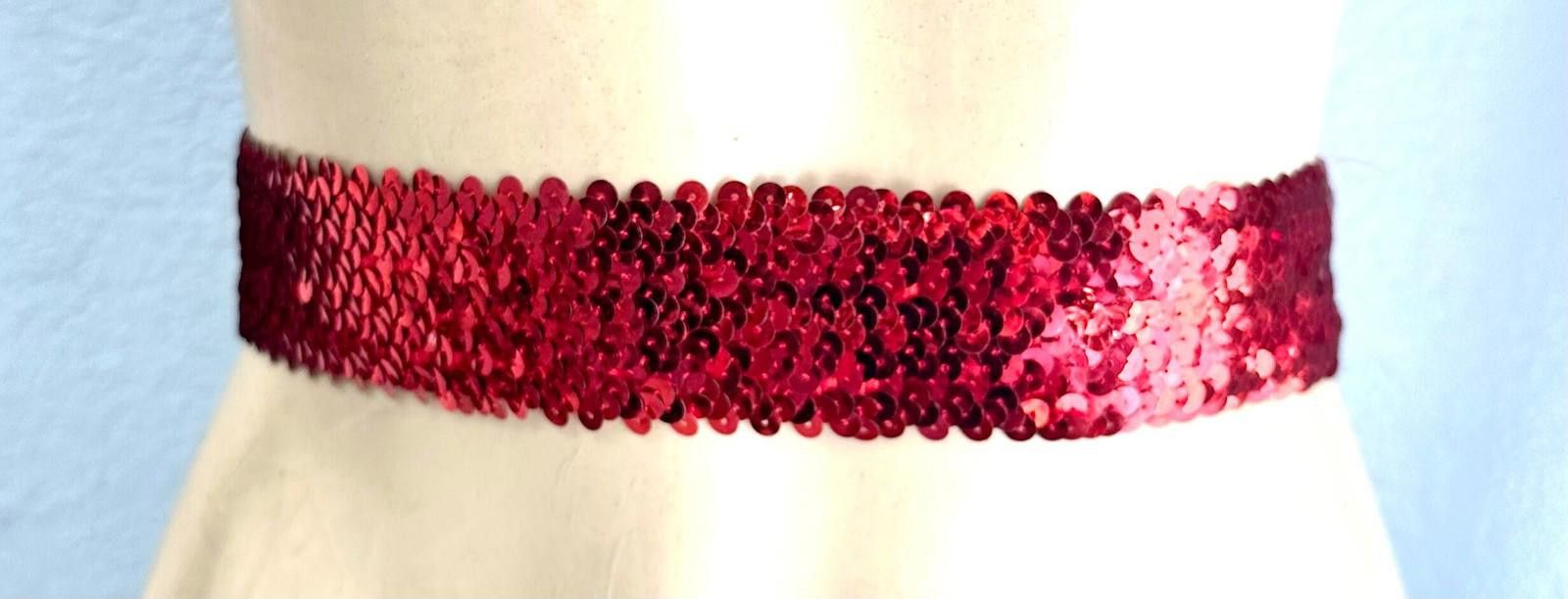 Designer Sequin Fashion Belt Red Size ONE SIZE - 2 Thumbnail
