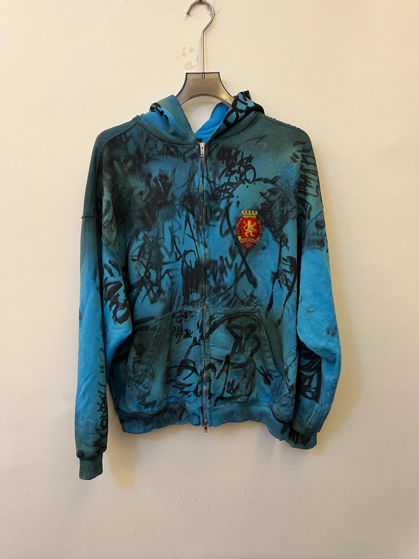 Balenciaga Balenciaga Destroyed Hoodie Turquoise/White | Grailed