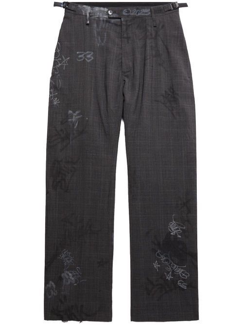 Balenciaga 🔥$2.8K VALUE🔥m Wool Tailored Graffiti Prince of Wales Pants Size US 32 / EU 48 - 3 Thumbnail