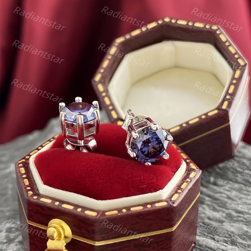 Other NEW 2ct. Imperial Purple Moissanite Solitaire Stud Earrings Size ONE SIZE - 3 Thumbnail