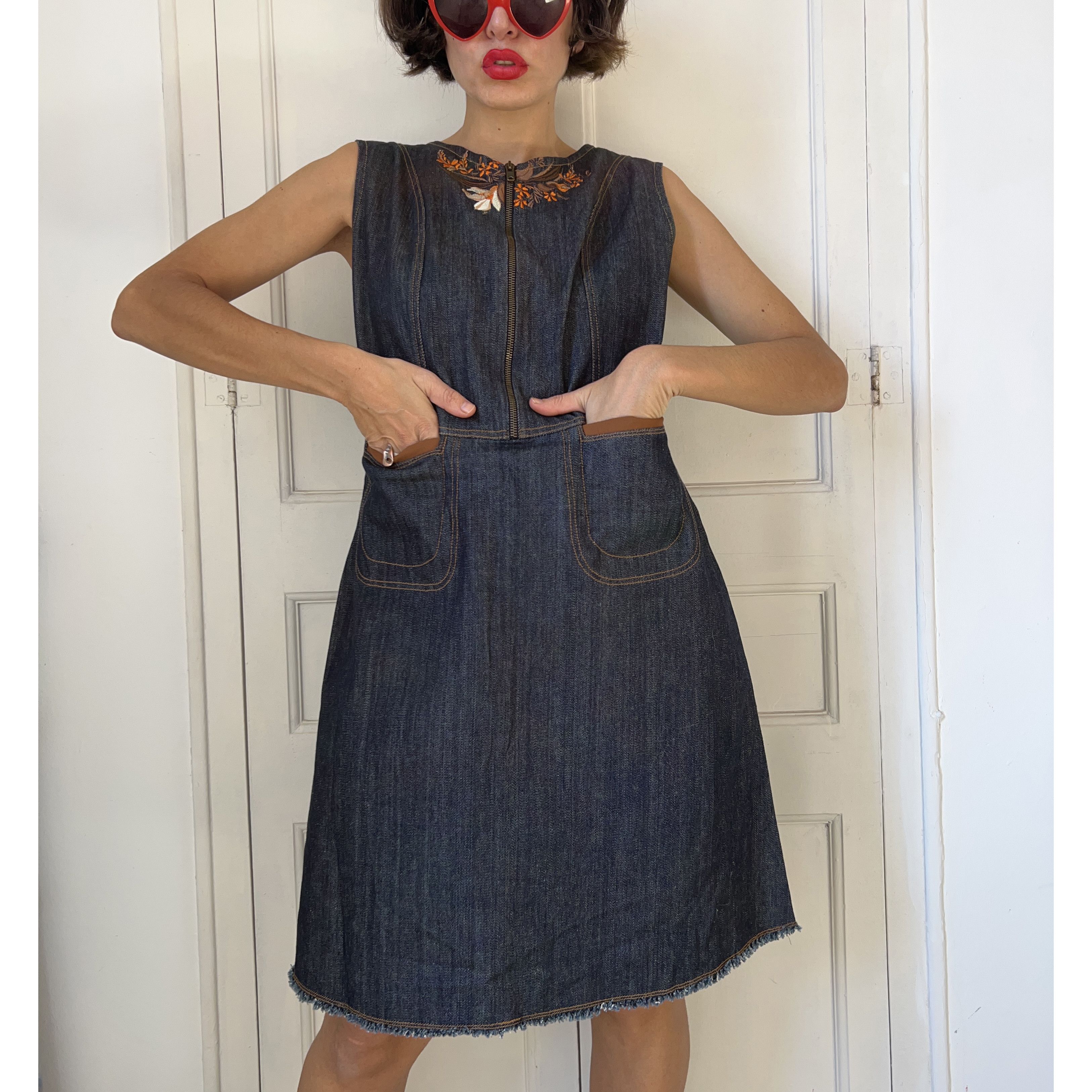 Vintage Vintage 70s Denim Shift Dress Size L / US 10 / IT 46 - 1 Thumbnail