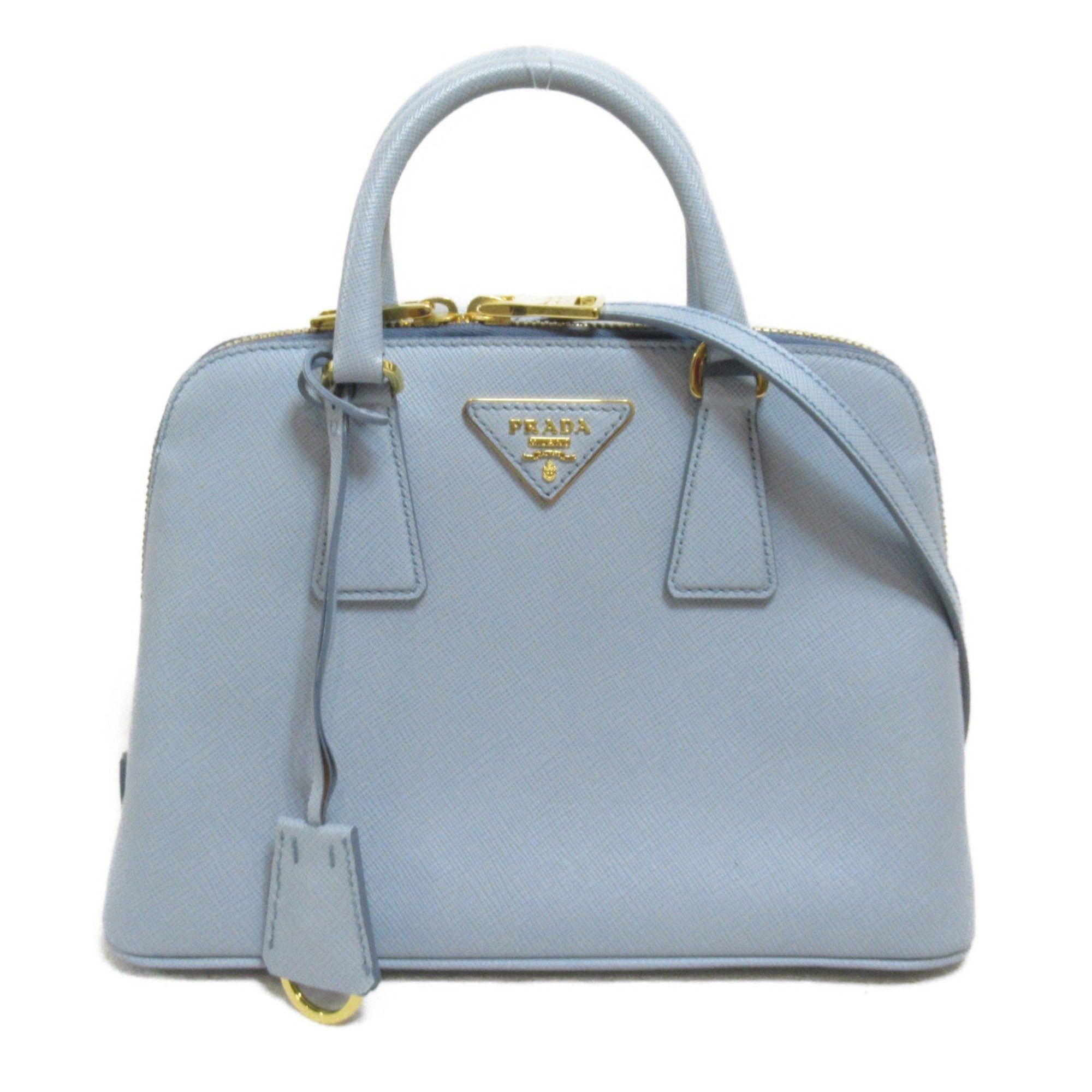 image of Prada 2Way Handbag Blue Light Blue Leather Safiano Leather Bl0838, Women's