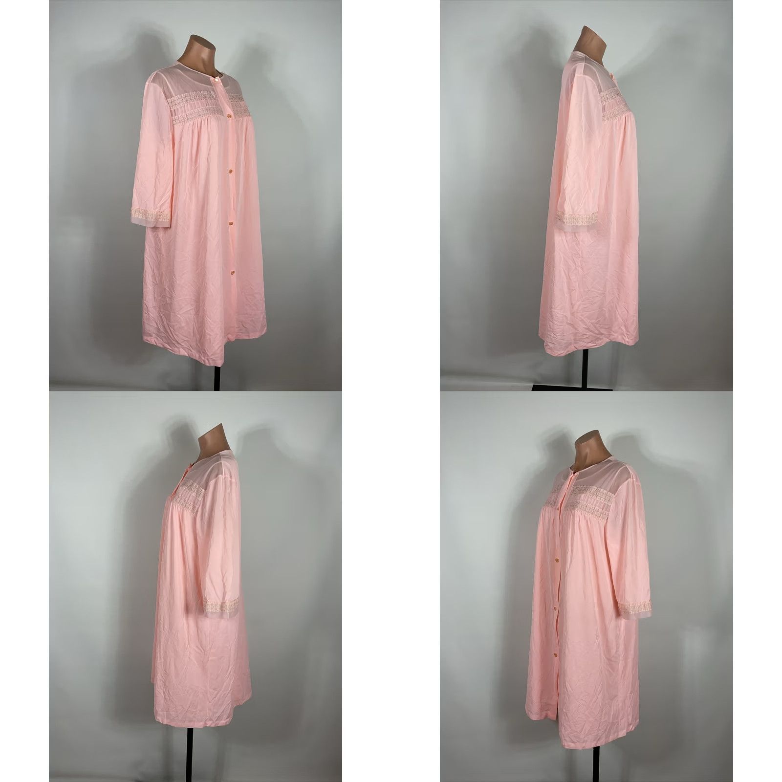 Vintage VINTAGE LORRAINE M Pink Vtg 70s ROBE NIGHTGOWN PEIGNOIR SET Embroidered Lace Size ONE SIZE - 8 Thumbnail