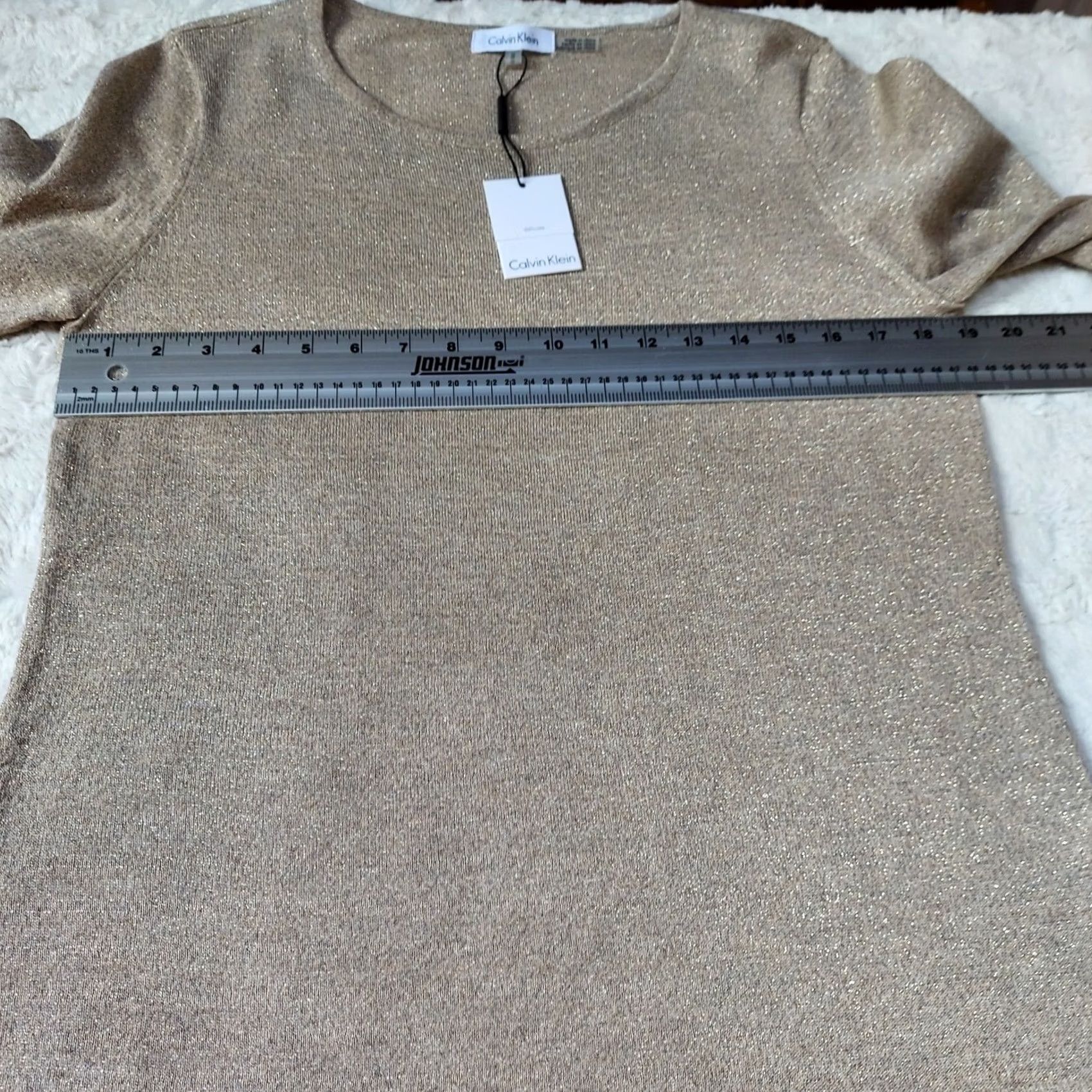 Calvin Klein Calvin Klein Womens Knit Metallic Bell Sleeves Sweater Medium Tan Pullover New Size M / US 6-8 / IT 42-44 - 6 Thumbnail