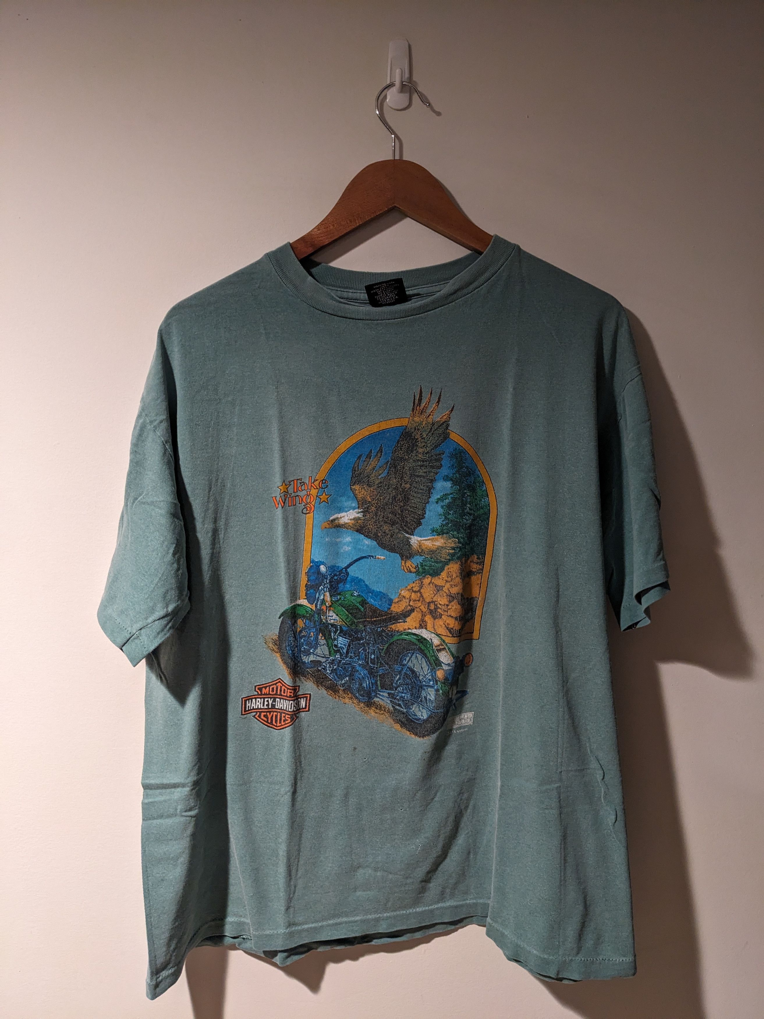 Harley Davidson × Vintage Vintage 1995 Harley Davidson Motorcycle Eagle Animal T-Shirt Size US L / EU 52-54 / 3 - 1 Thumbnail