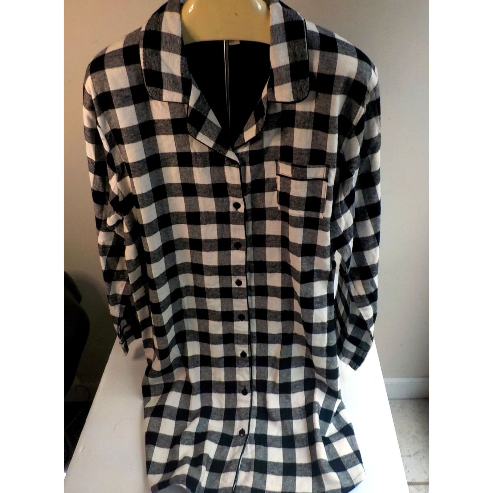 Vintage Aspen Buffalo Plaid Womens Night Shirt Black/Ivory 100% Cotton SZ L NWT Size L / US 10 / IT 46 - 2 Thumbnail