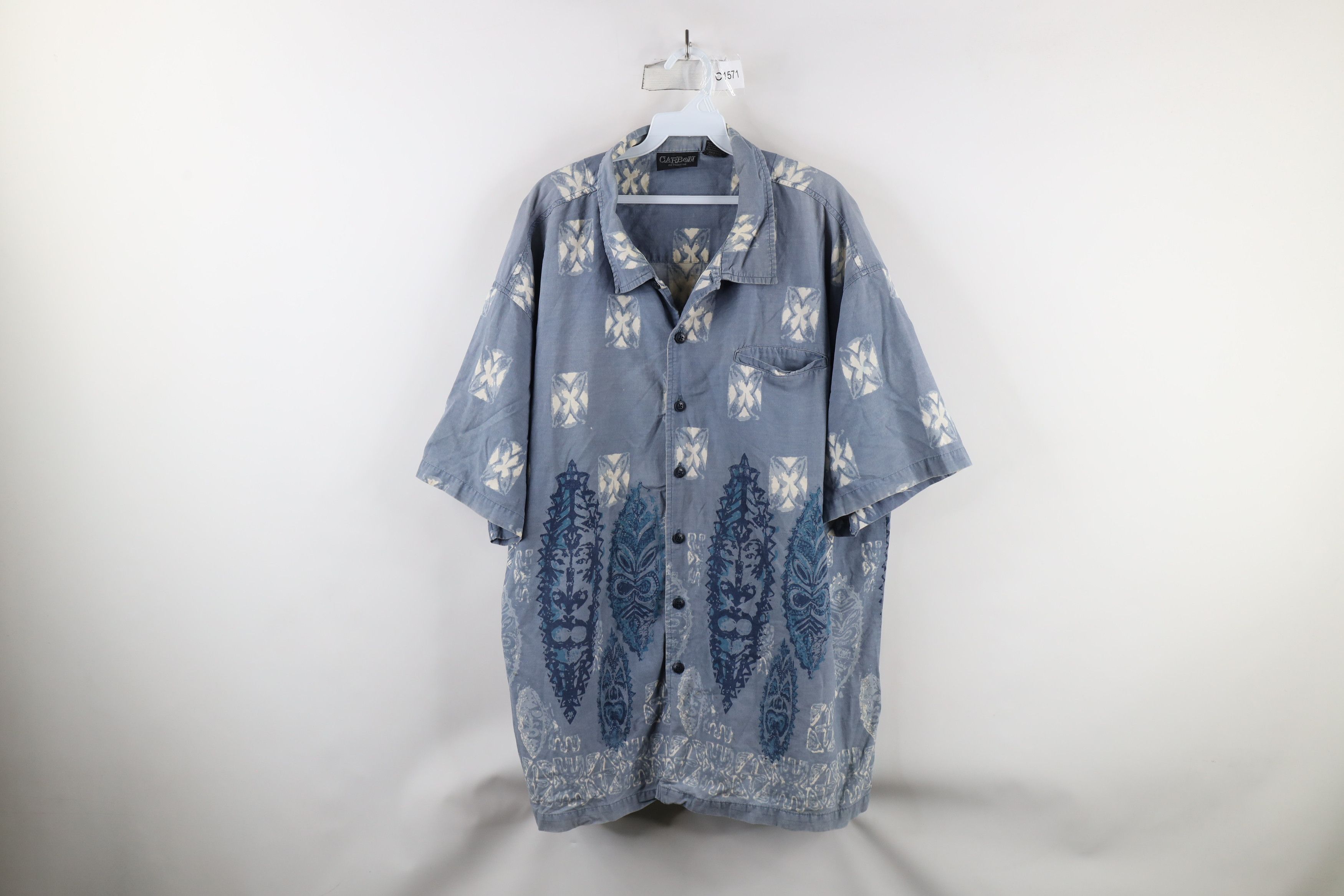 Vintage Vintage 90s Streetwear Mask Geometric Hawaiian Button Shirt Size US XL / EU 56 / 4 - 1 Thumbnail