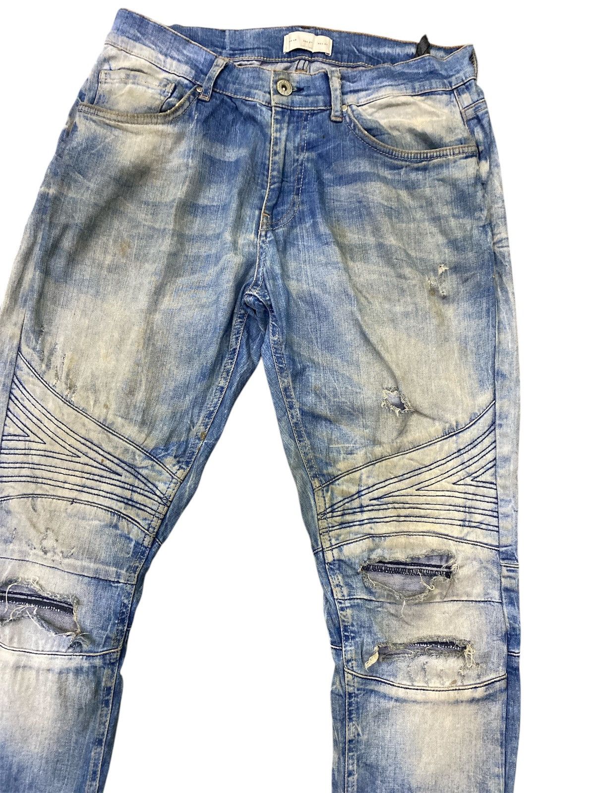 Zara Zara Man Biker Distressed Denim Size US 31 - 2 Thumbnail