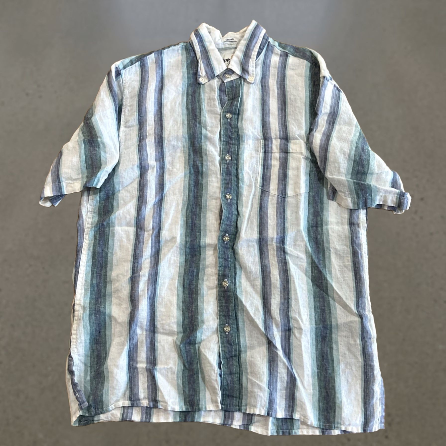 Reyn Spooner Reyn Spooner Shirt Mens Medium Striped Linen Button-Down Lightweight Graphic Print Nautical Hawaiian Gray Size US M / EU 48-50 / 2 - 1 Thumbnail