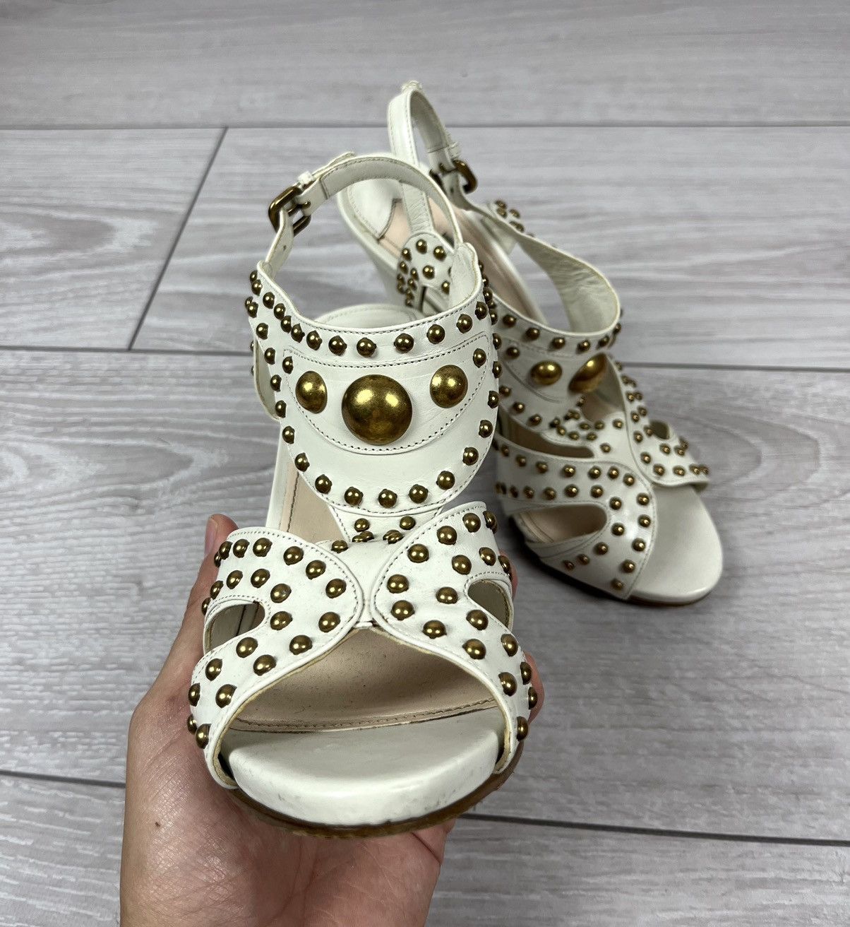 Prada Prada White Leather Studded Heels Sandals Shoes Size US 9 / IT 39 - 8 Thumbnail
