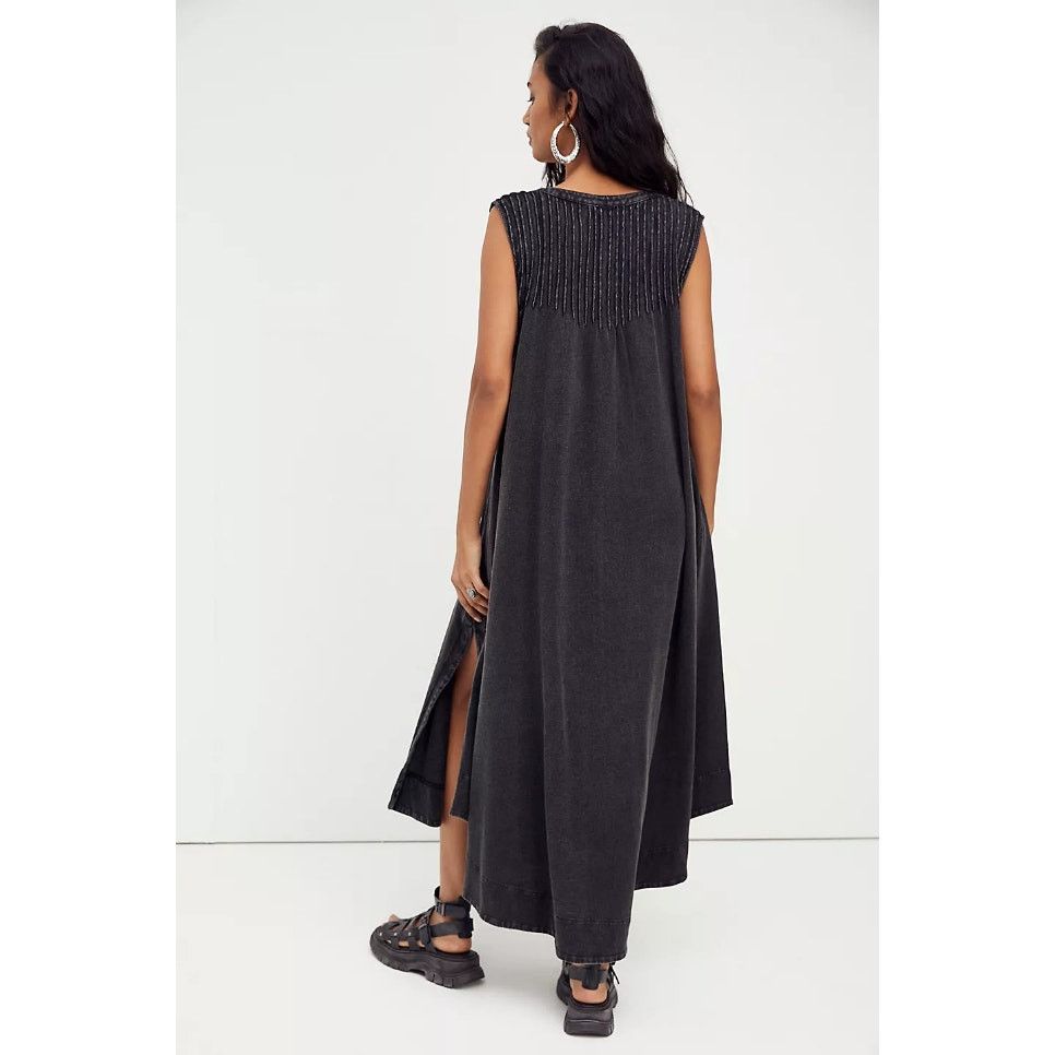 New Pintucked Knit Button Midi Tunic Dress Top $118 XS