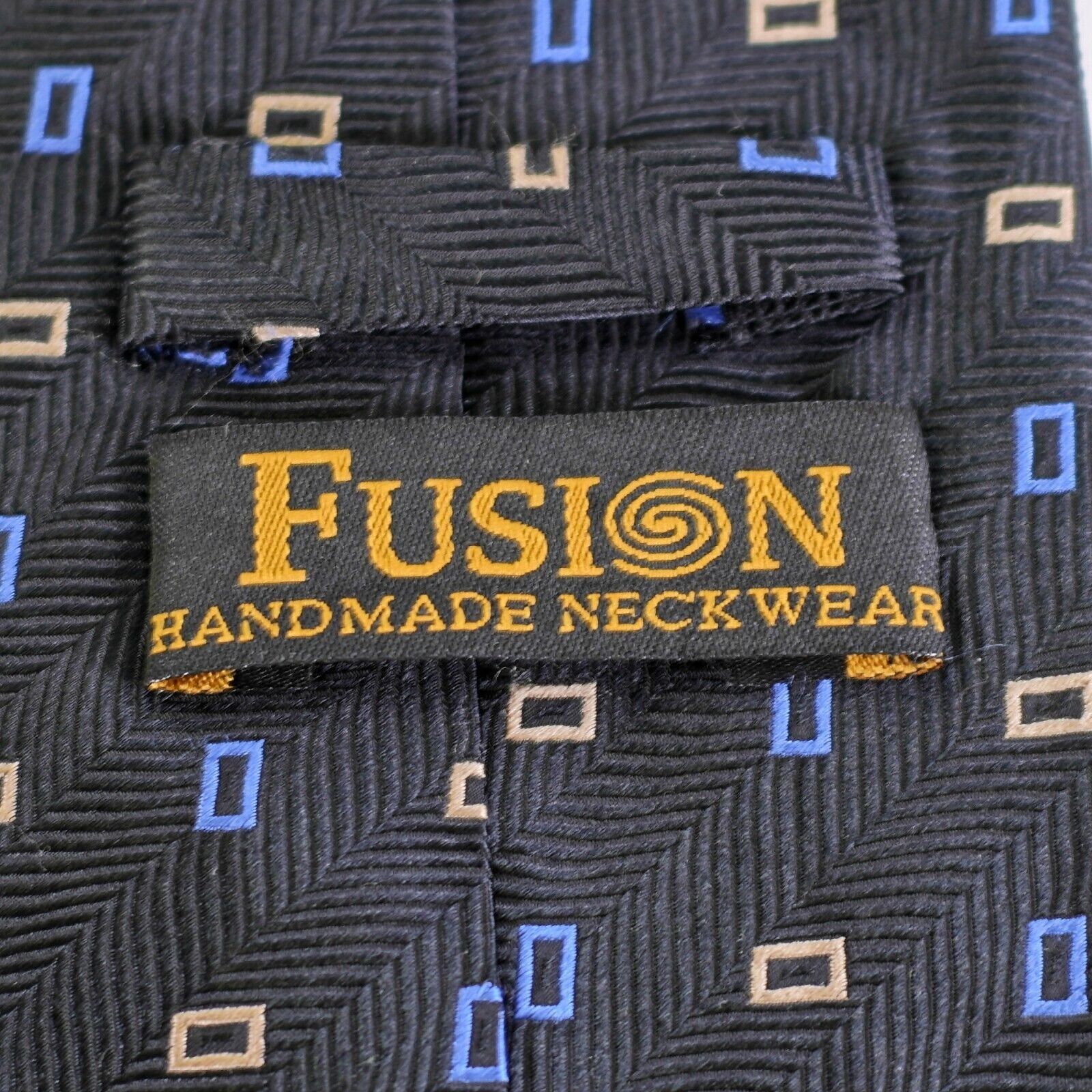 Designer Fusion Handmade Neckwear Black Herringbone Geometric Short W Size ONE SIZE - 3 Thumbnail