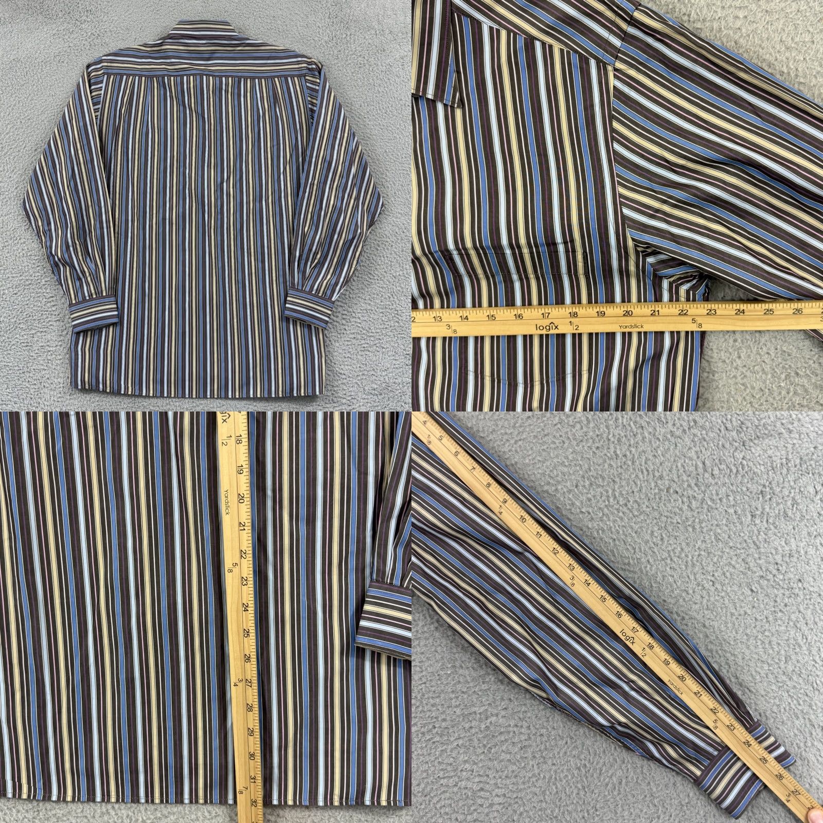 Ermenegildo Zegna Ermenegildo Zegna Shirt Men Large Striped Button Up Designer Preppy Career Beige, Long Sleeve, , Button-Down Size 42R - 8 Thumbnail