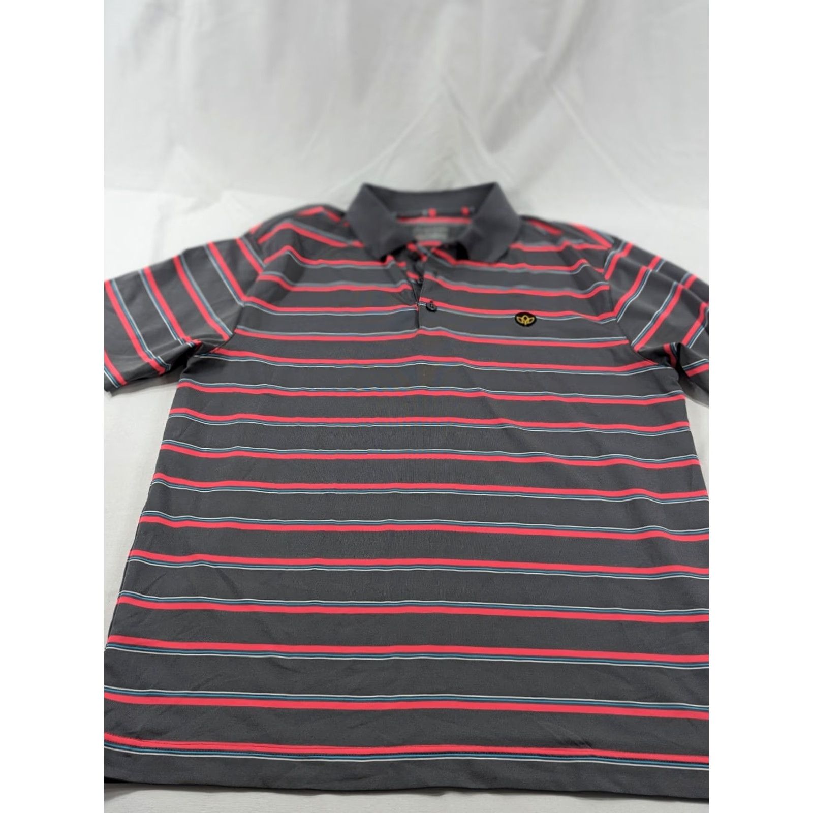 Under Armour Under Armour Polo Shirt S/S Golf Draddy Sport Multicolor Striped Gray Pink Large - Men Size US L / EU 52-54 / 3 - 3 Thumbnail