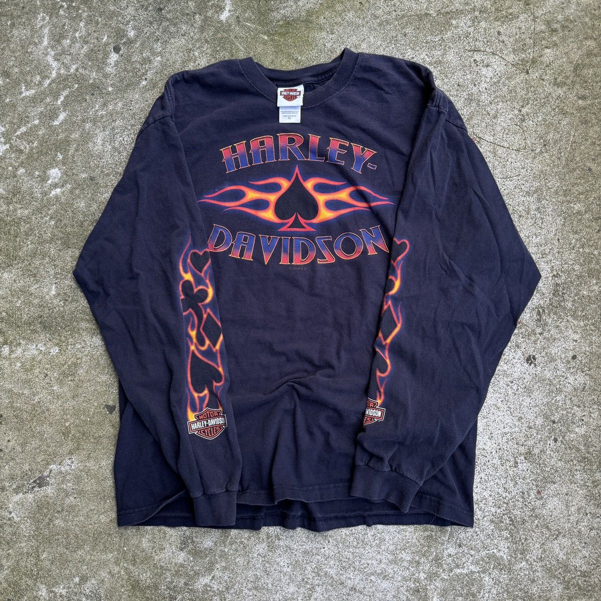 image of Harley Davidson x Vintage Harley Ace Of Spades Flame Longsleeve XL in Blue, Men's