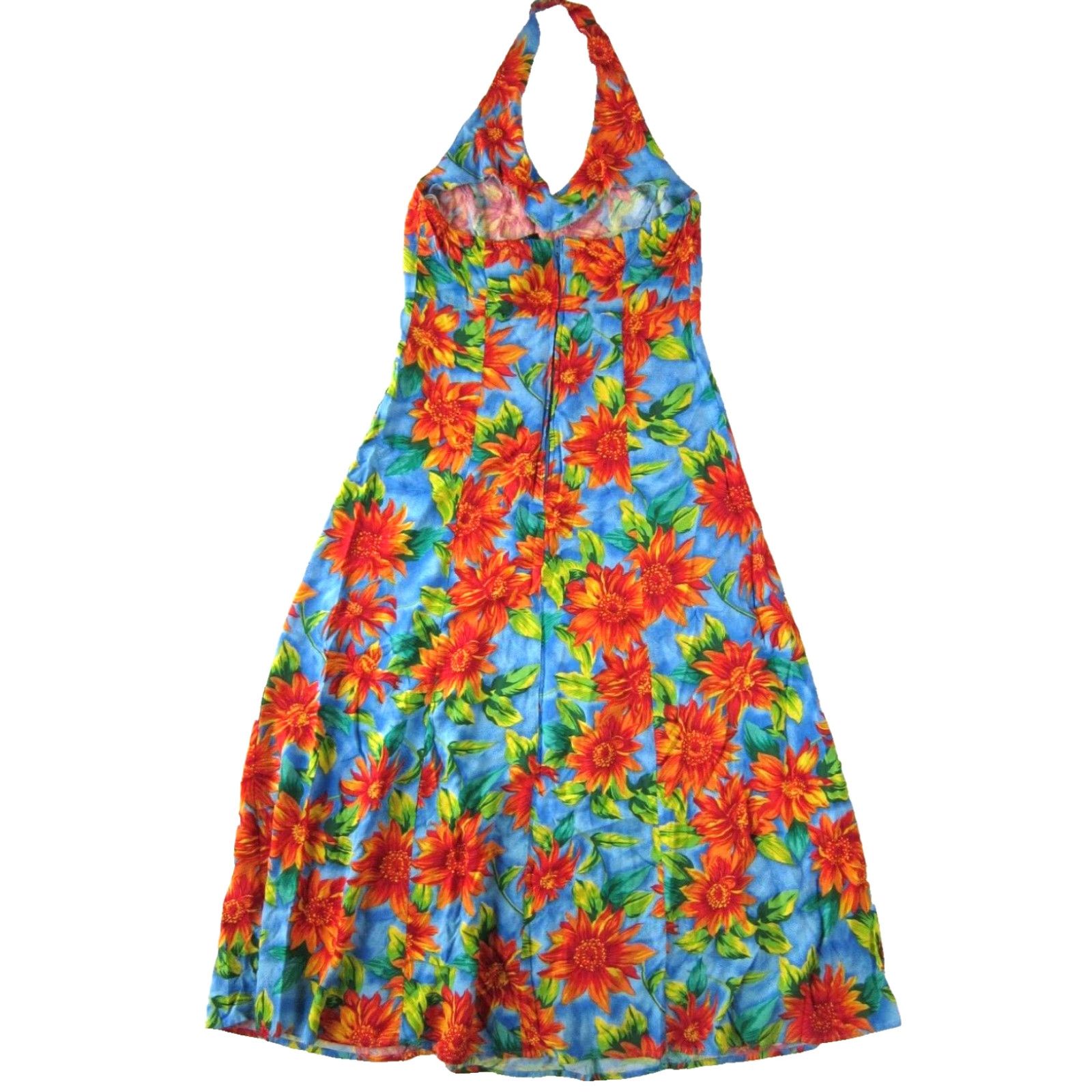 Sunflower VINTAGE UM & COMPANY Blue Orange Yellow Sunflower Flower Rayon Halter Dress M Size M / US 6-8 / IT 42-44 - 2 Thumbnail