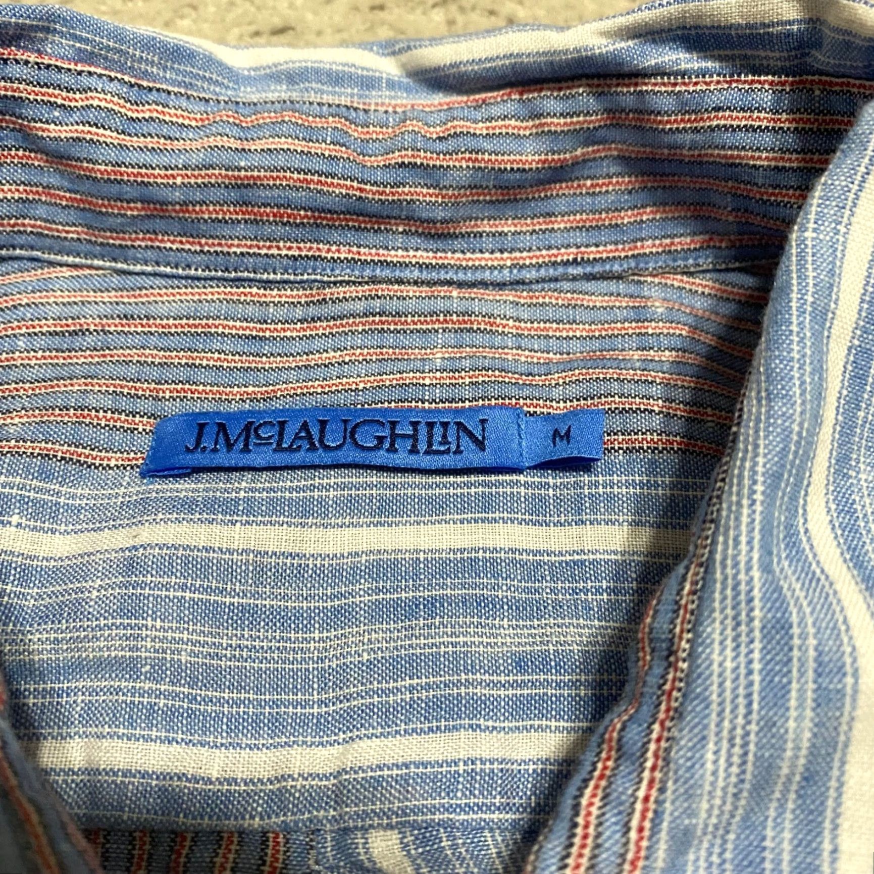J.McLaughlin J. McLaughlin Shirt Mens Medium Multicolor Striped Button-Front Linen Size US M / EU 48-50 / 2 - 3 Thumbnail