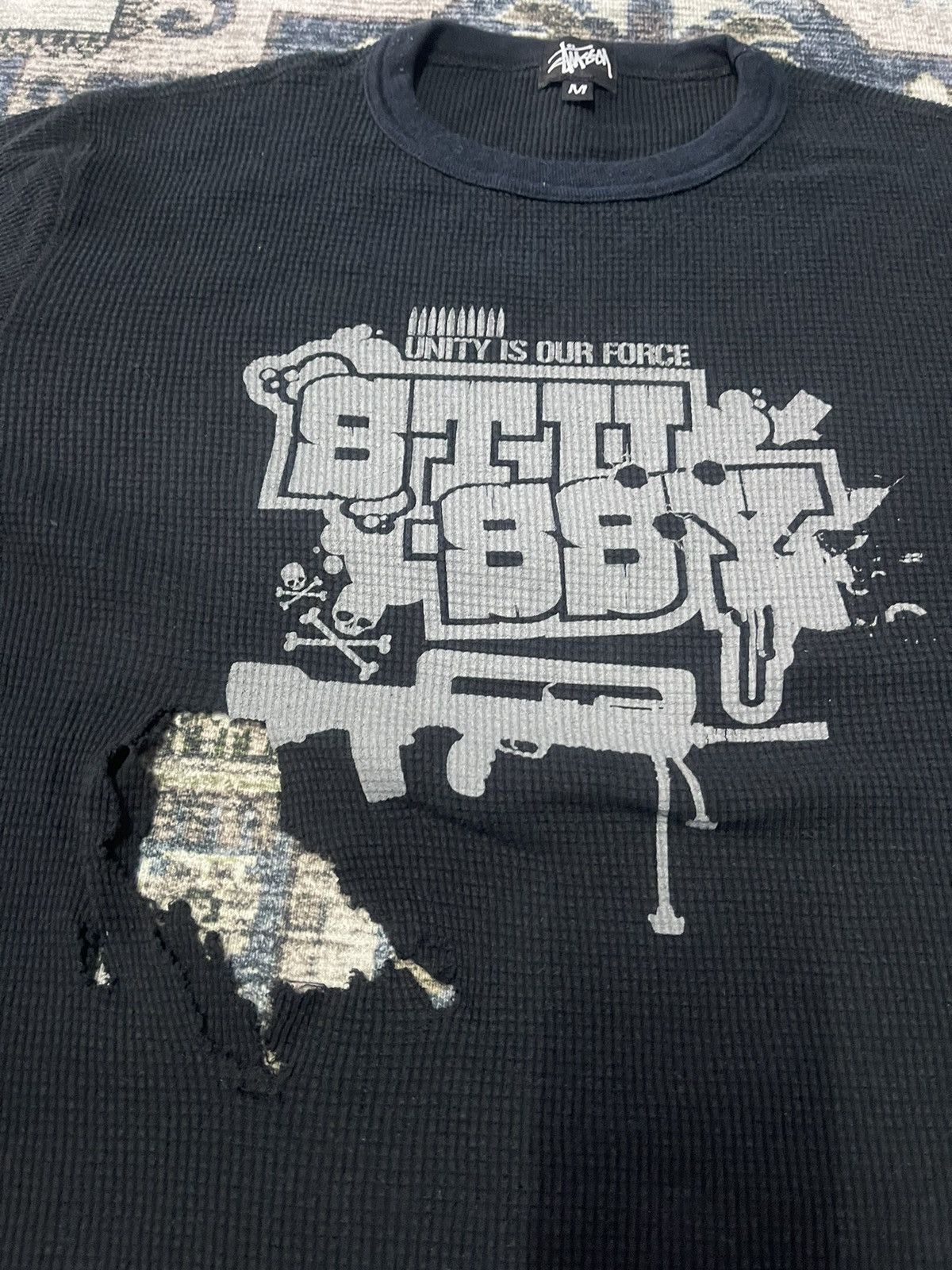 Stussy × Vintage VTG DISTRESSED STUSSY WAFER THERMAL KNIT UNITY IS OUR FORCE Size US M / EU 48-50 / 2 - 2 Thumbnail