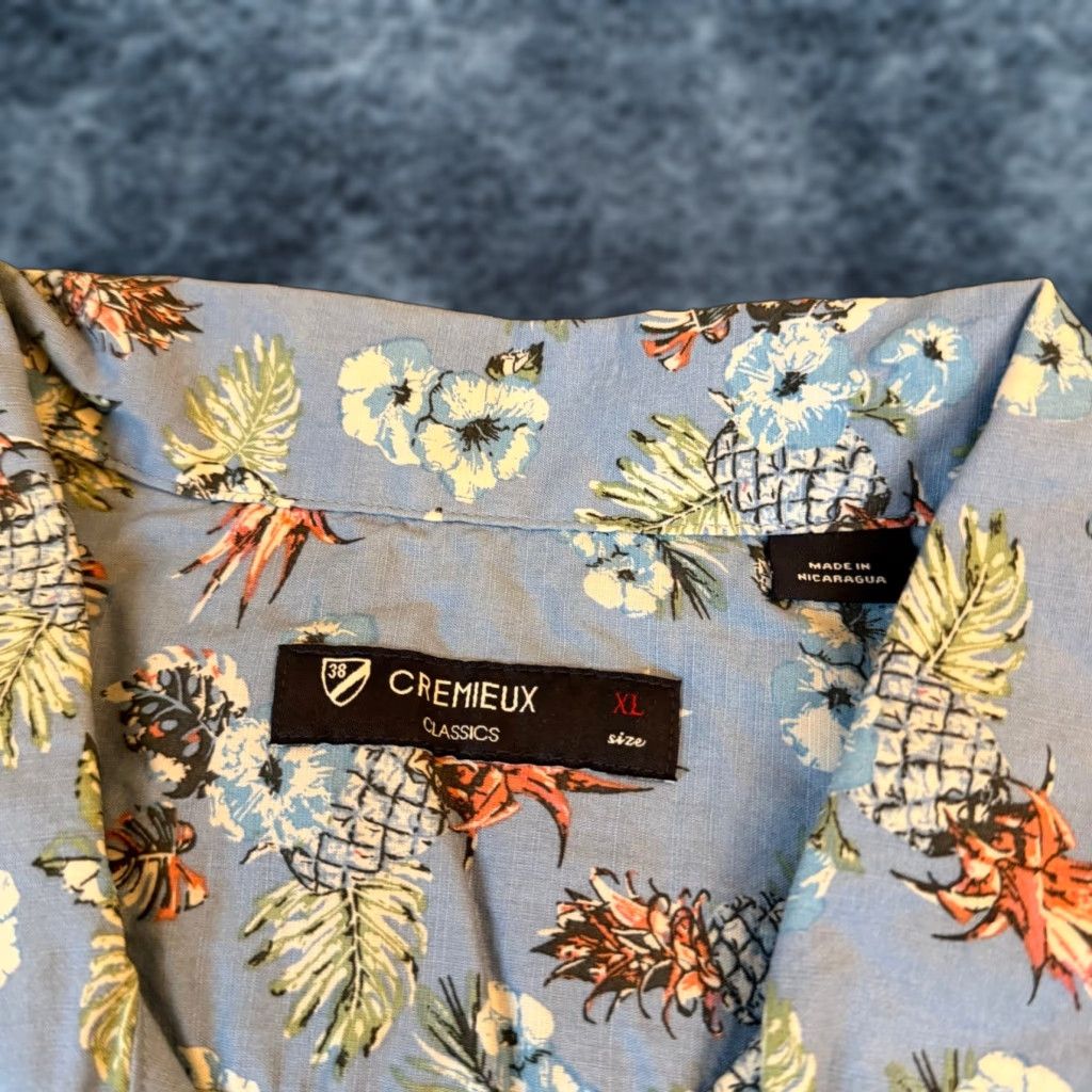 Cremieux Cremieux Classics Mens XL Blue Tropical Pineapple Floral Cotton Camp Shirt Size US XL / EU 56 / 4 - 1 Thumbnail