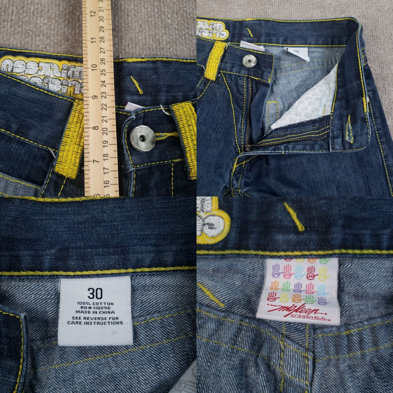 Denime VINTAGE Miskeen Jeans Men 29x31 Denim Blue 90s Grunge Embroidered Pockets Relaxed Straight Jeans Mens Regular Size 29 Size US 29 - 8 Thumbnail